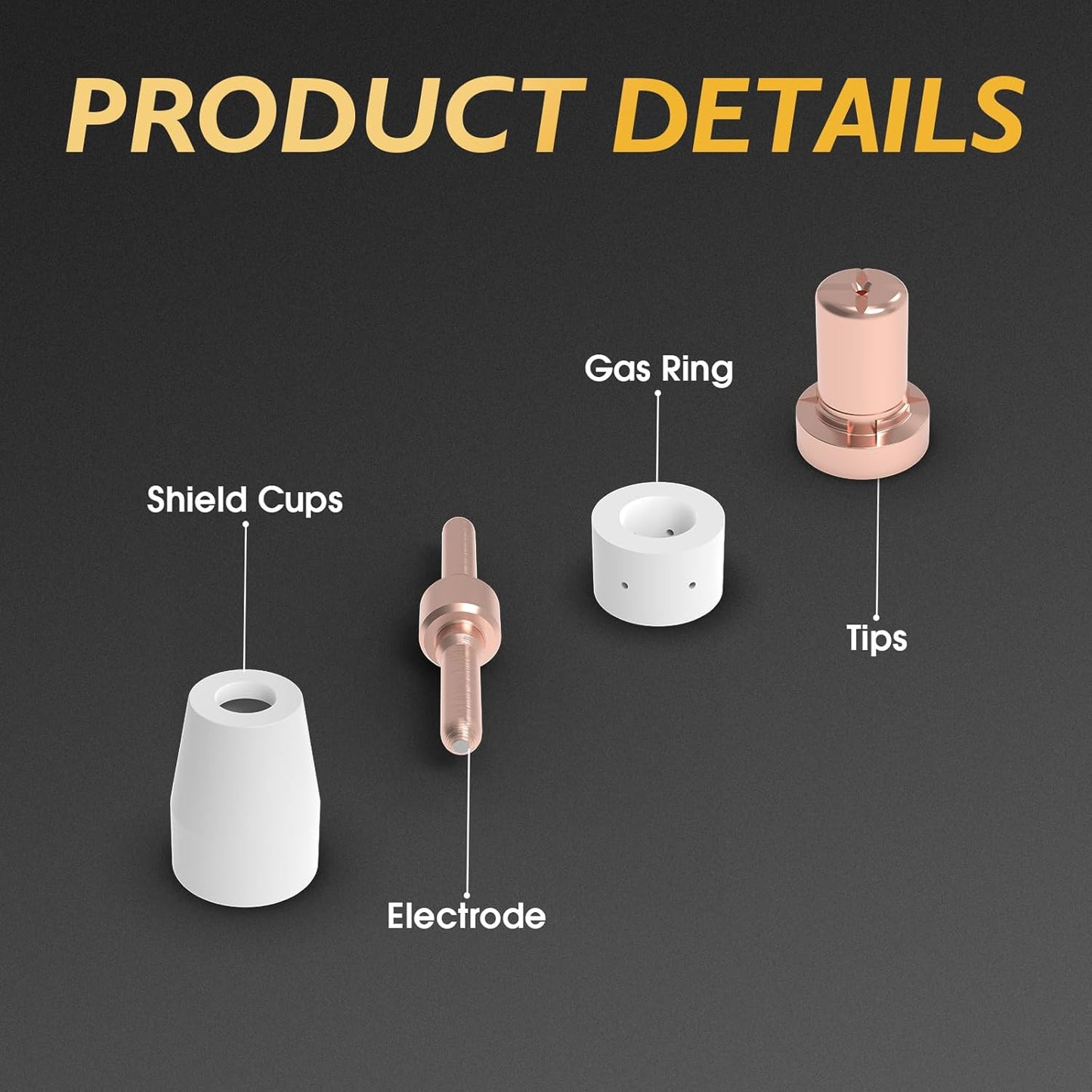 TOOLIOM 60Pcs Plasma Cutter Torch Consumables PT31 Accessories Electrode Tips Nozzles Cups Kit Fit CUT40 CUT50 with Plasma Cutting Torch PT31 LG40