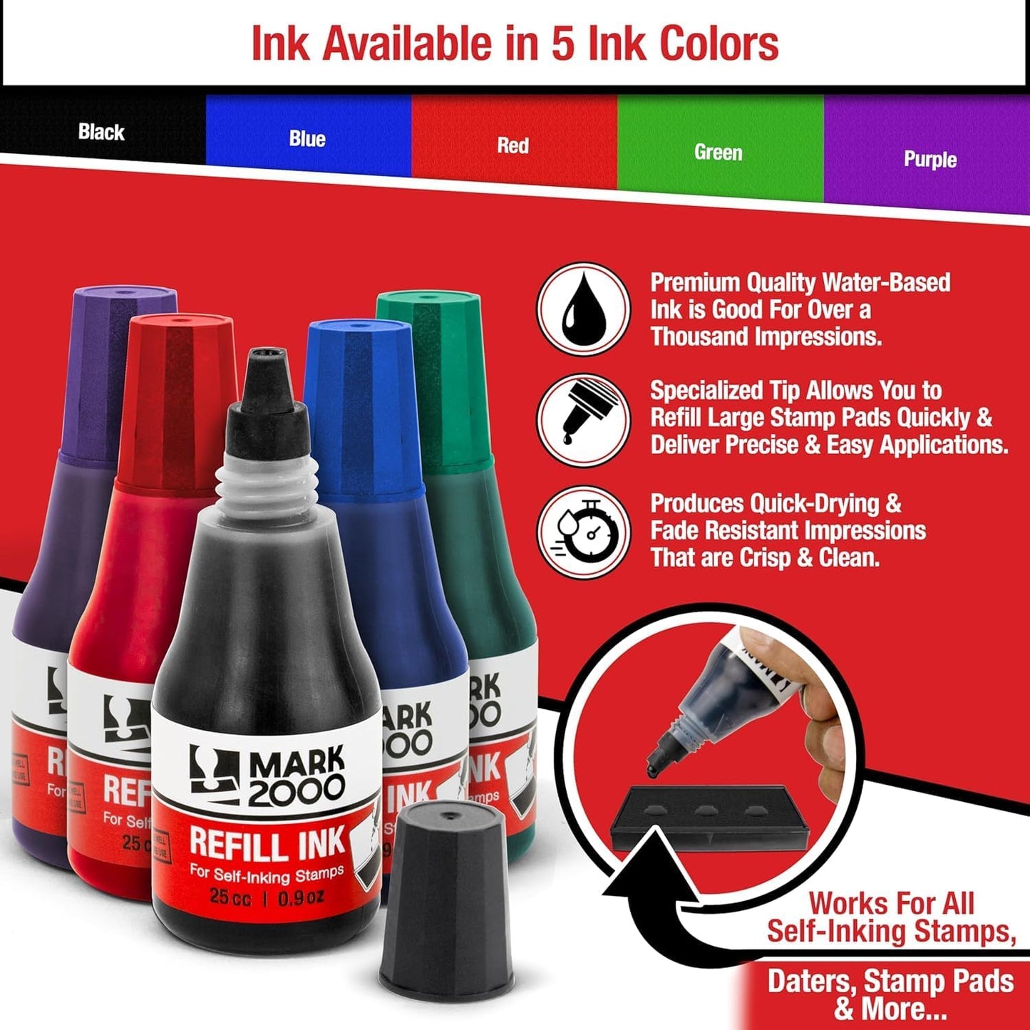 Self-Inking Refill Ink - 2 Pack - Blue - 25cc (0.9oz)