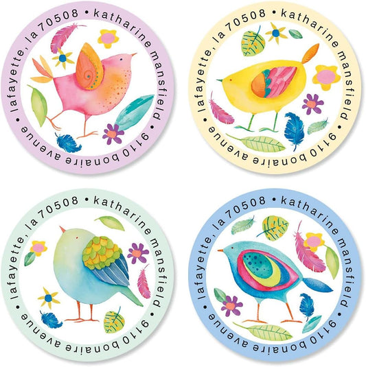 Colorful Images Cheerful Chirping Return Address Mailing Labels, Personalize with Name & Addresses, Set of 144 Self Adhesive, Easy Peel Flat Label Sheets, 1-½" Across, 4 Designs