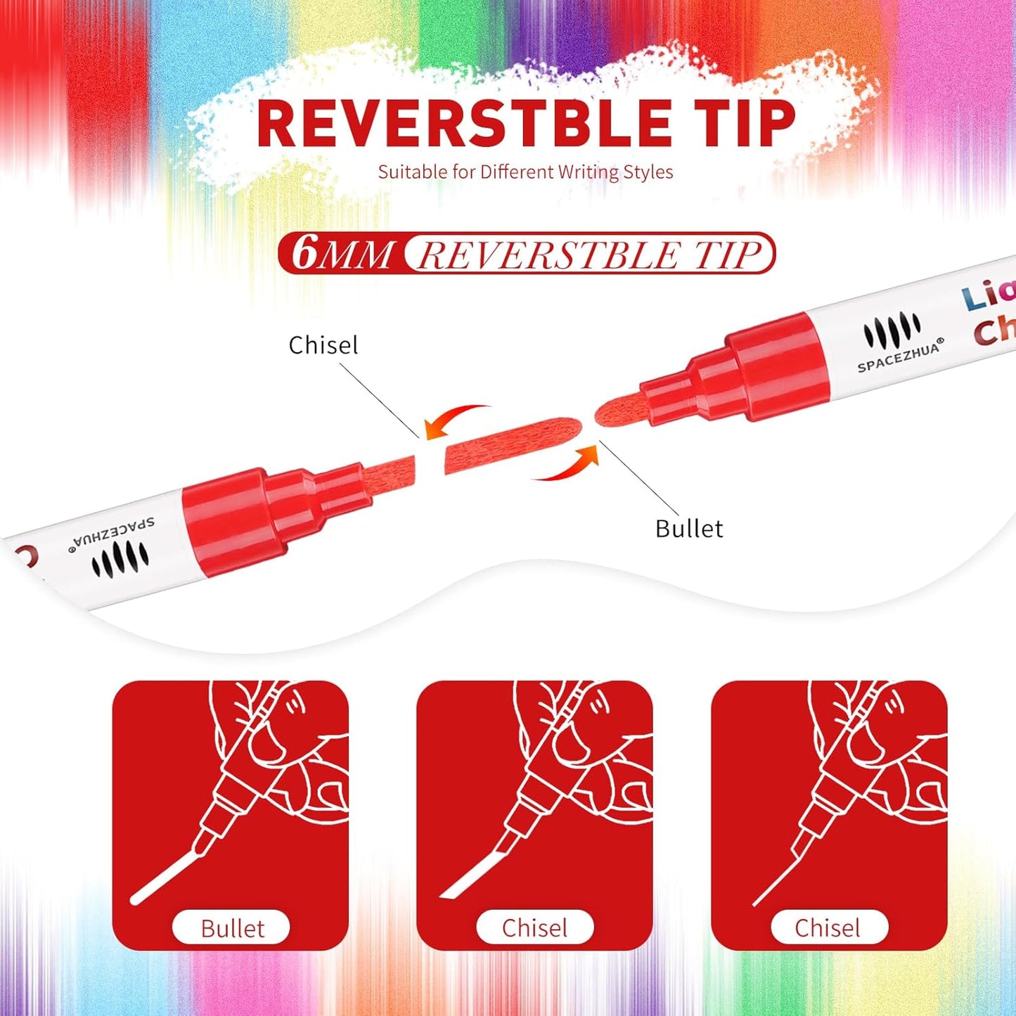 Chalk Markers for Blackboard 8 Vibrant Colors, 6mm Reversible Bullet & Chisel Tips, Chalk Pens Wet & Dry Erasable Markers for Whiteboard, Chalkboard, Calendar, Windows, Glass, Signs