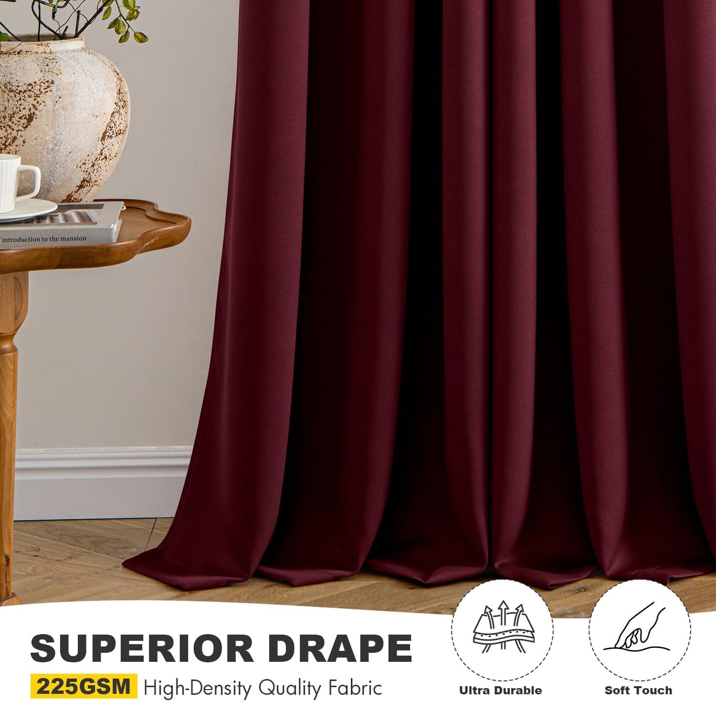 MIULEE Burgundy Red Blackout Curtains - Thermal Insulated Bedroom Curtains Room Darkening Drapes for Living Room Kitchen Grommet Top Light Blocking Window Treatment, 40 x 45 Inches Long, 2 Panels