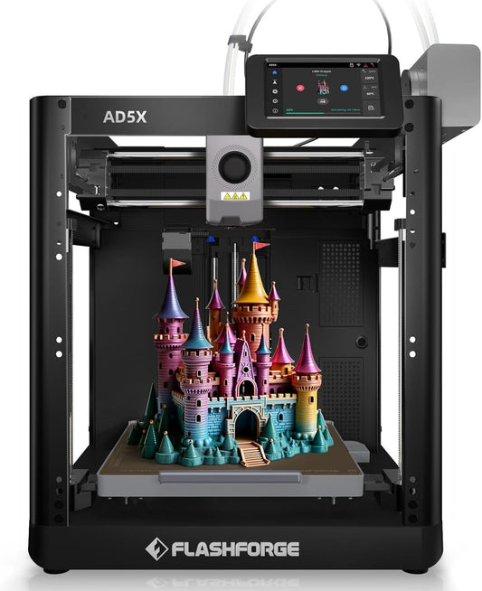 FLASHFORGE AD5X Multi-Color 3D Printer with IFS, 600mm/s High Speed, 300°C High Temp Direct Extruder, Fully Auto Leveling, All Metal CoreXY,4-Color Printing for PLA-CF,PETG-CF, 220x220x220mm