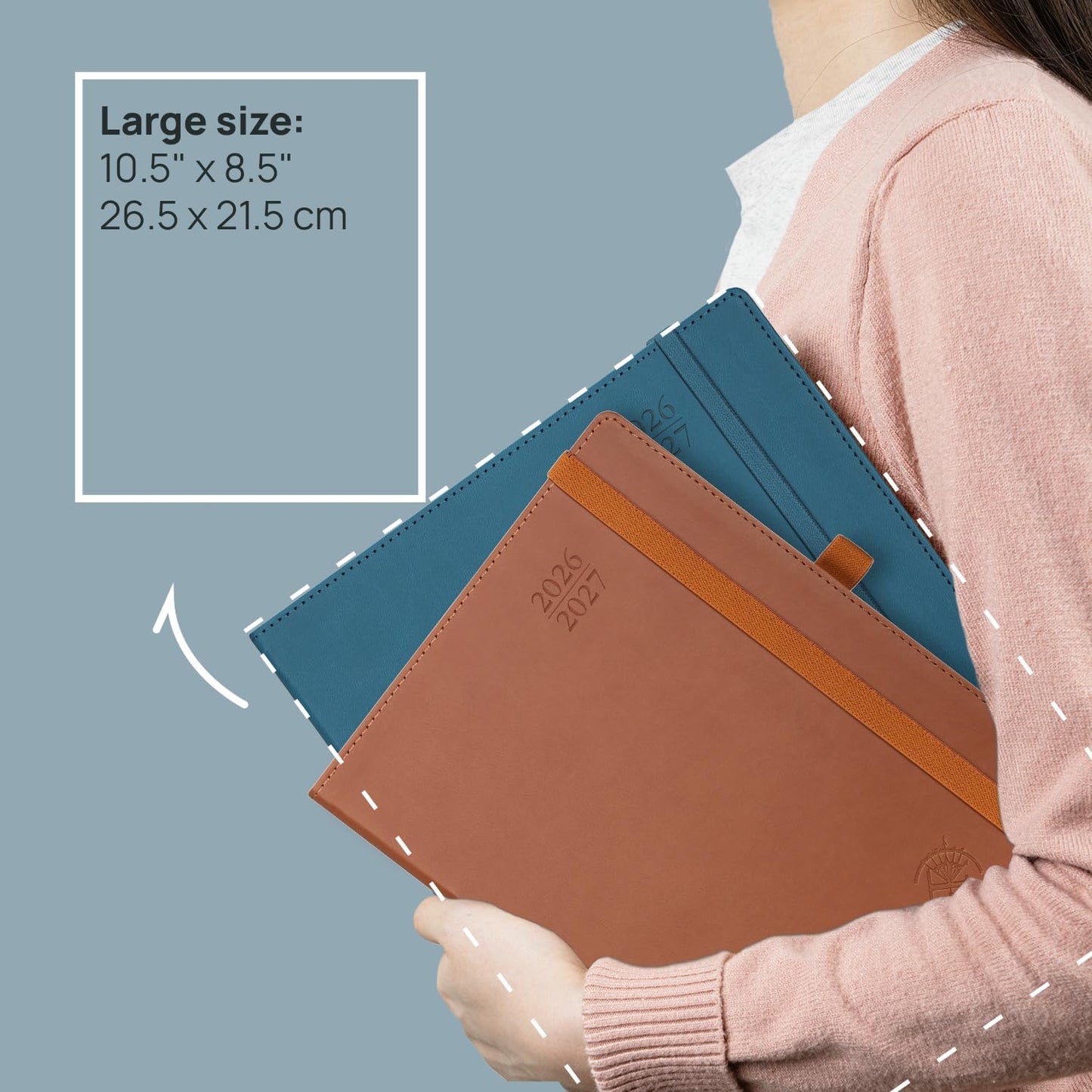 POPRUN Monthly Planner 2026-2027 (Large- 8.5" x 10.5" Soft Cover), 18-Month Calendar Book (Jan.2026 - Jun. 2027), Calendar Planner with Monthly Tabs & Pocket, 100 GSM Paper - Brown