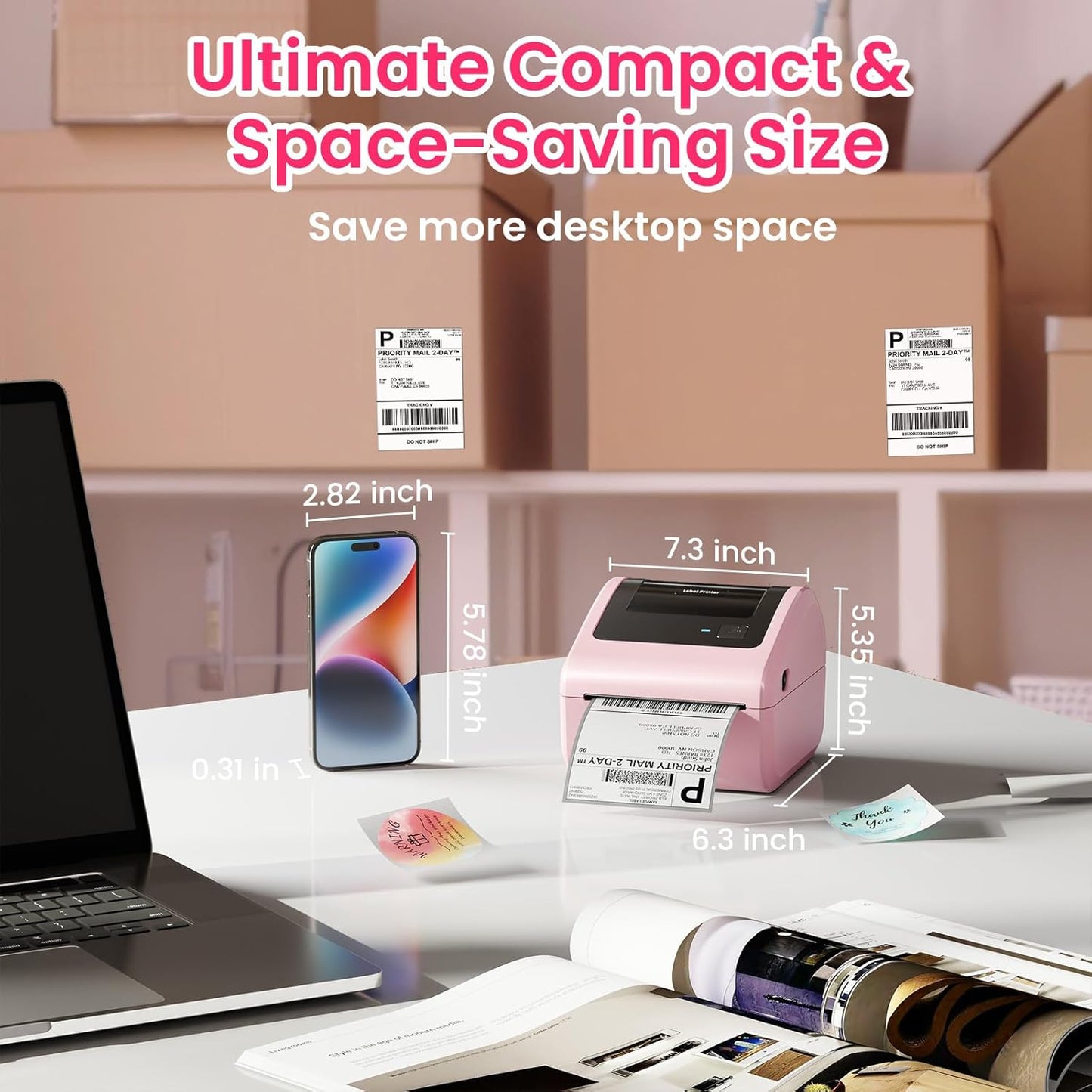 Bluetooth Thermal Label Printer 4x6 - D450BT Shipping Label Printer for Small Business, Shipping Packages, Office, Home, Compatible with Ebay, USPS, Shopify, Amazon