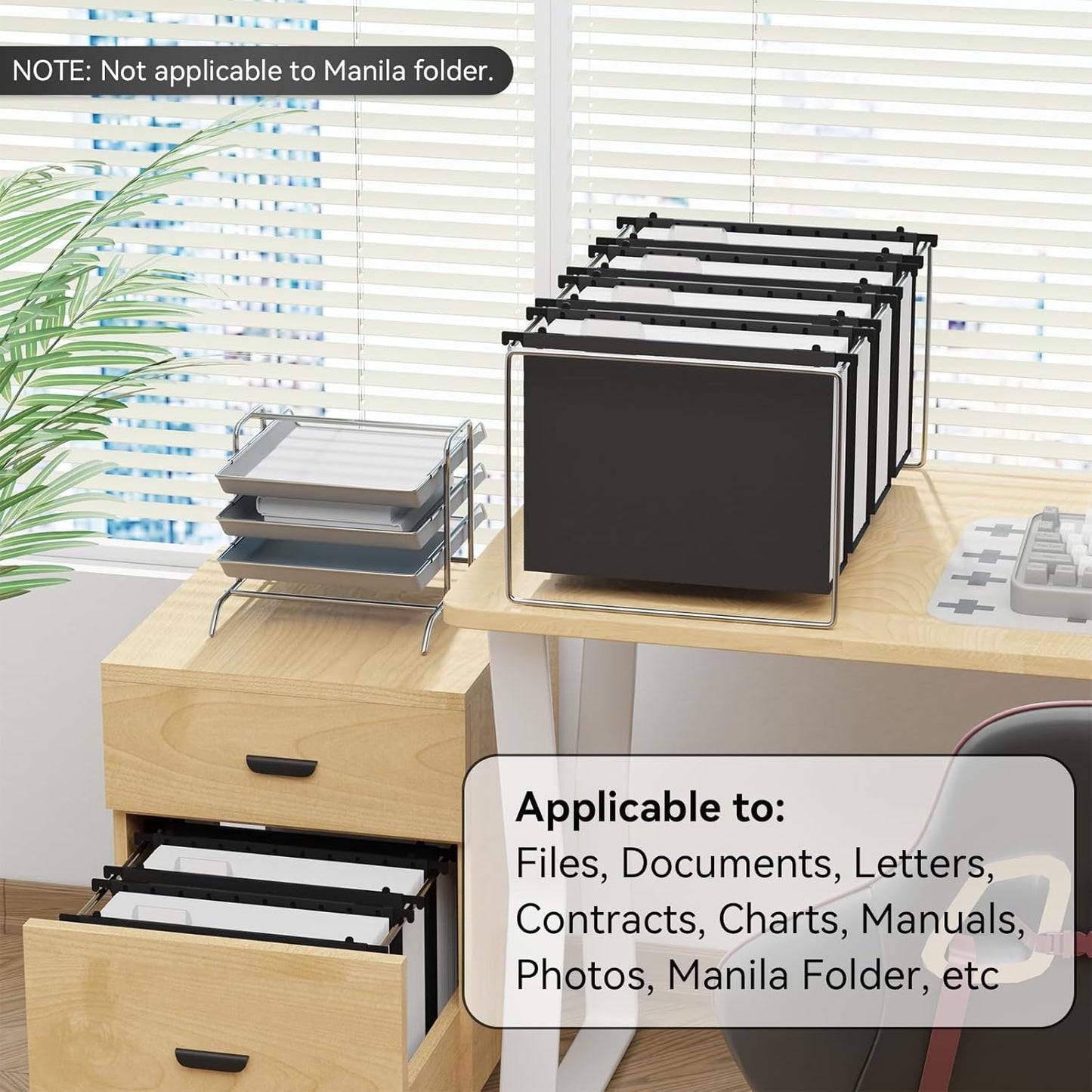 ANSOOK Plastic Hanging File Folders Letter Size, 3 Inch Reinforce Expanding File Folder,12 Pack Black Folders,File Cabinet Folders with Insertable Tabs,Accordion File Organizer for Office Home School