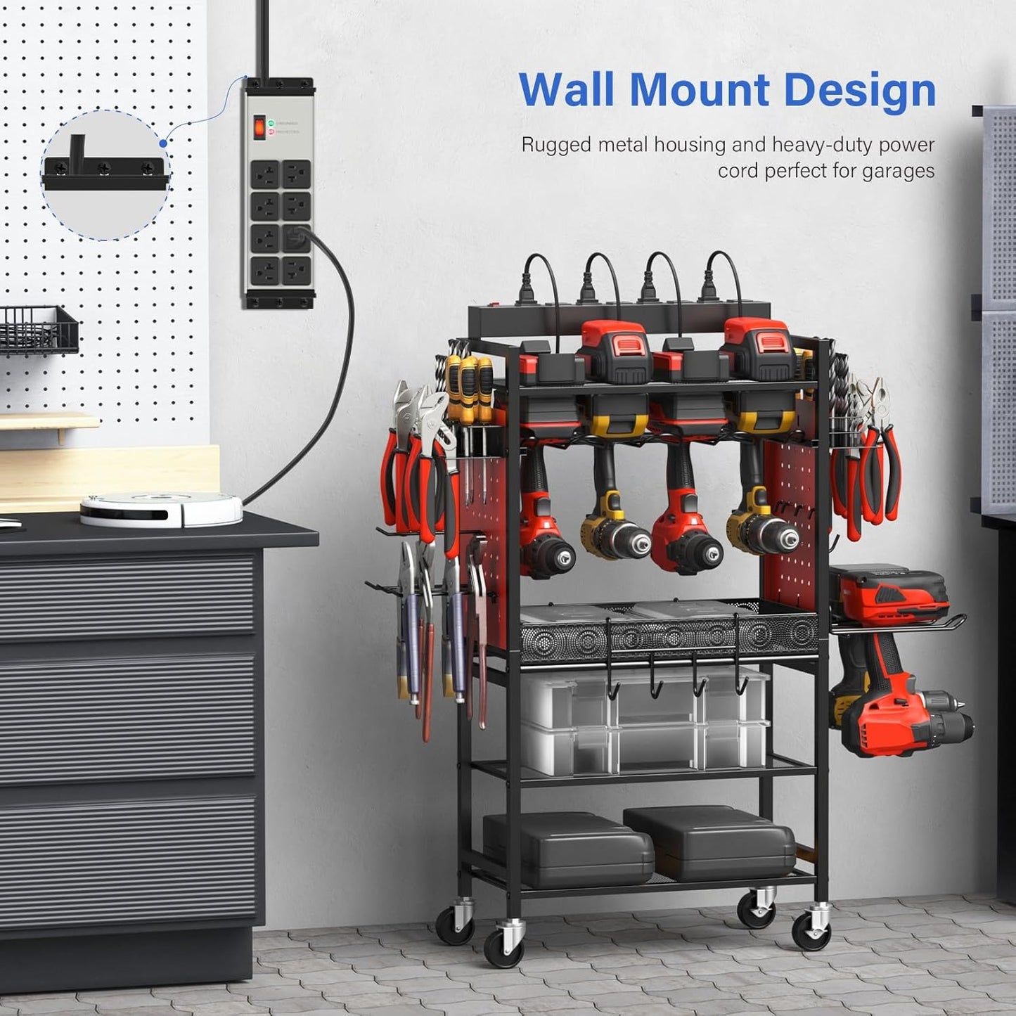 CCCEI 2PCS Heavy Duty Power Strip Surge Protector 20 AMP, 8 Outlets 12 Gauge Shop Garage Metal Multiple Outlets, 10 FT Extension Cord 5-15P Adapter High Amp 6-20R T-Slot 20a for Appliance Grey.