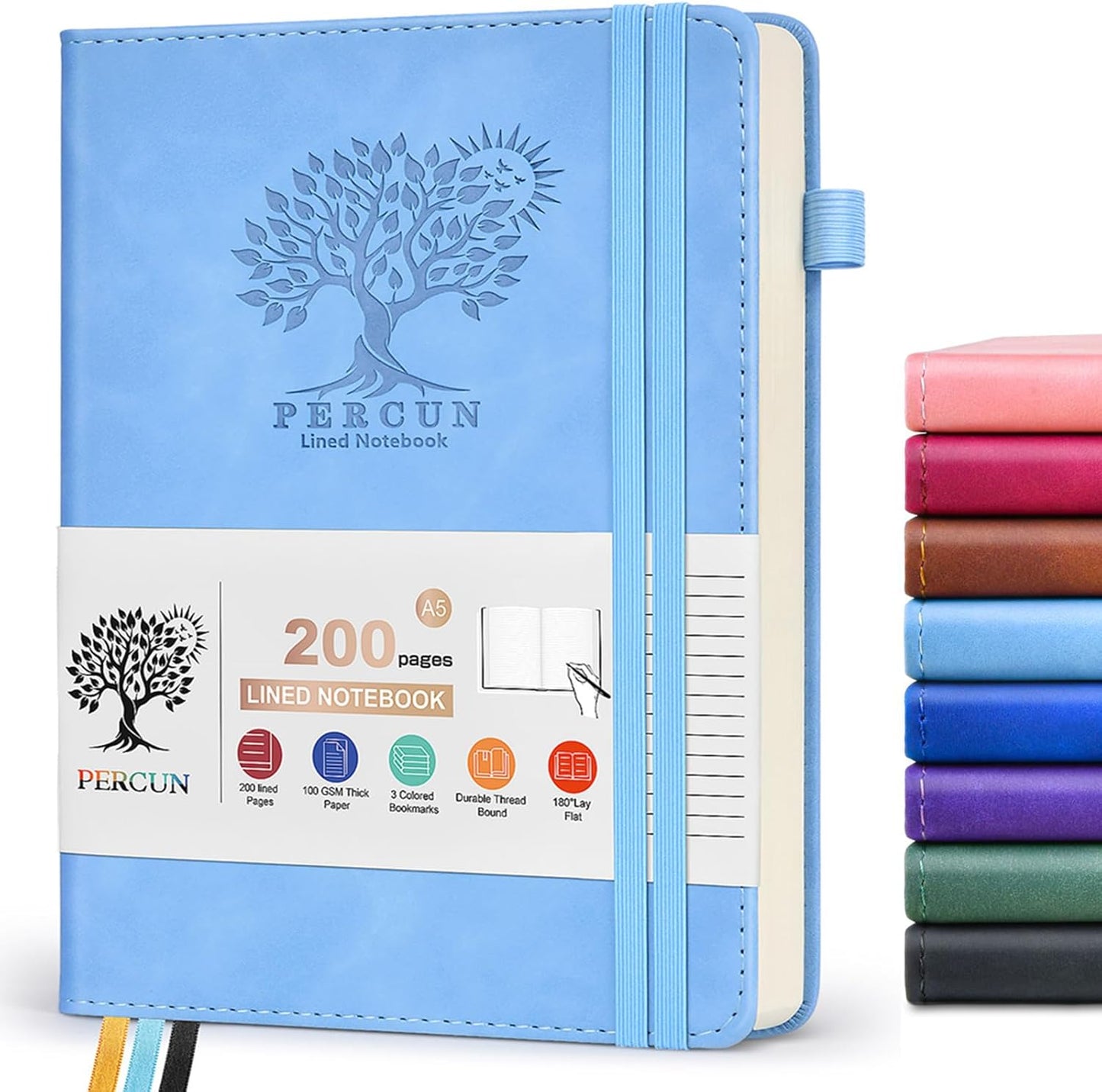 Lined Journal Notebook for Men & Women,200 Pages A5 Hardcover Leather Notebook (5.9"x8.5"), Travel Journal for Work, School, Business Writing, Note Taking, Notepad Diary (Blue)