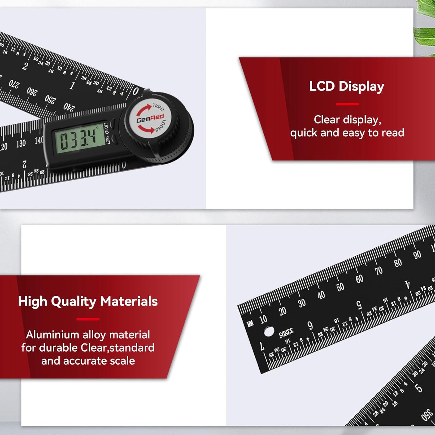 GemRed 82305 Aluminum Digital Angle Finder Protractor