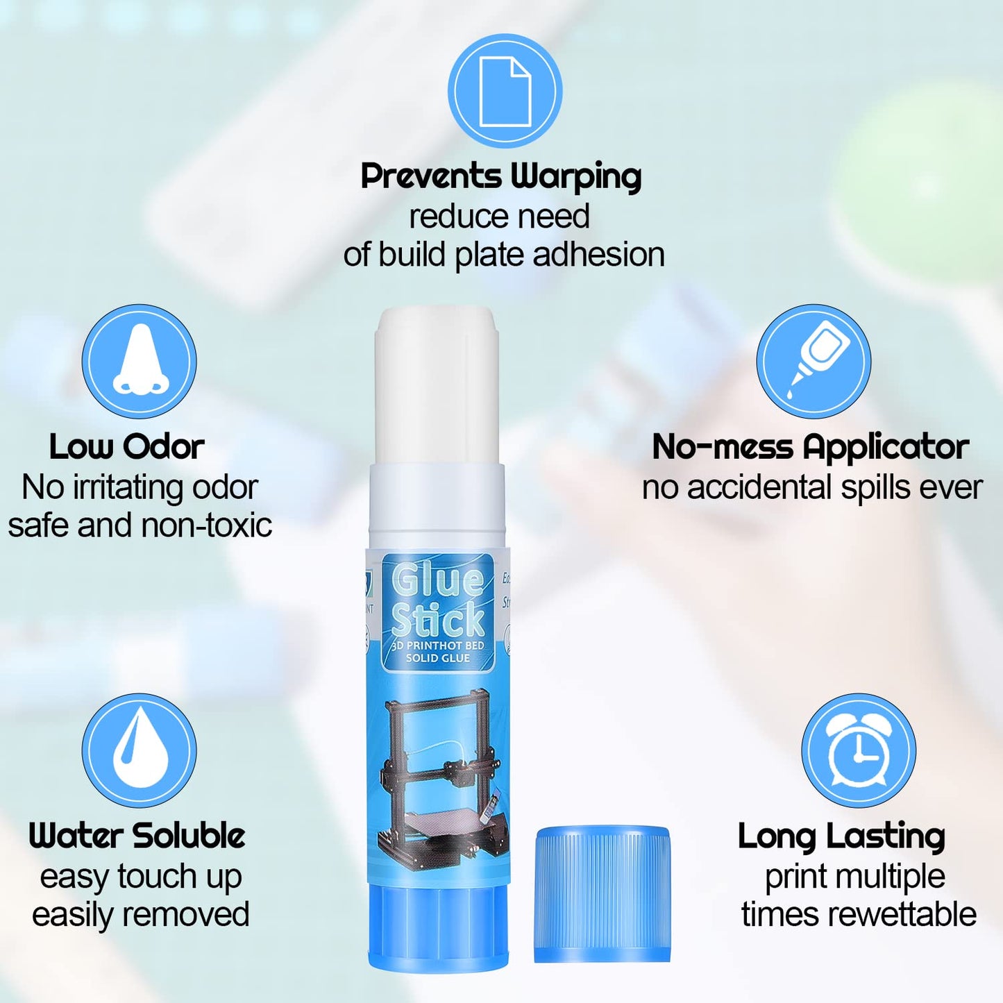 Outus 6 Pack 3D Printer Glue Sticks for Hot Bed PVP 3D Printer Adhesive Solid Glue Sticks for Hot Bed Removing Printing Models