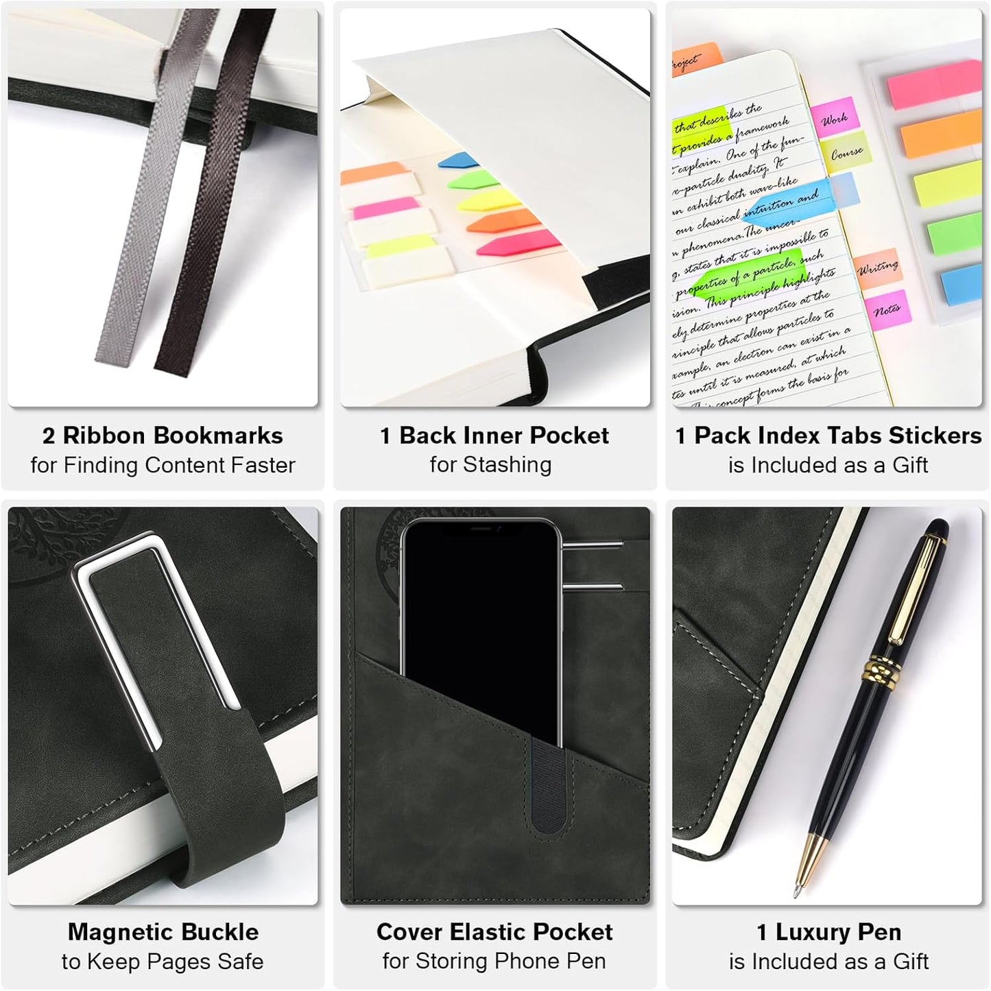 Lined Notebook Journal for Men Women, 365 Pages Numbered College Ruled Notebook, Hardcover Leather Journal with Pen & Gift Box, Thick Daily Diary, Professional Notebooks for Work, School, Business, A5