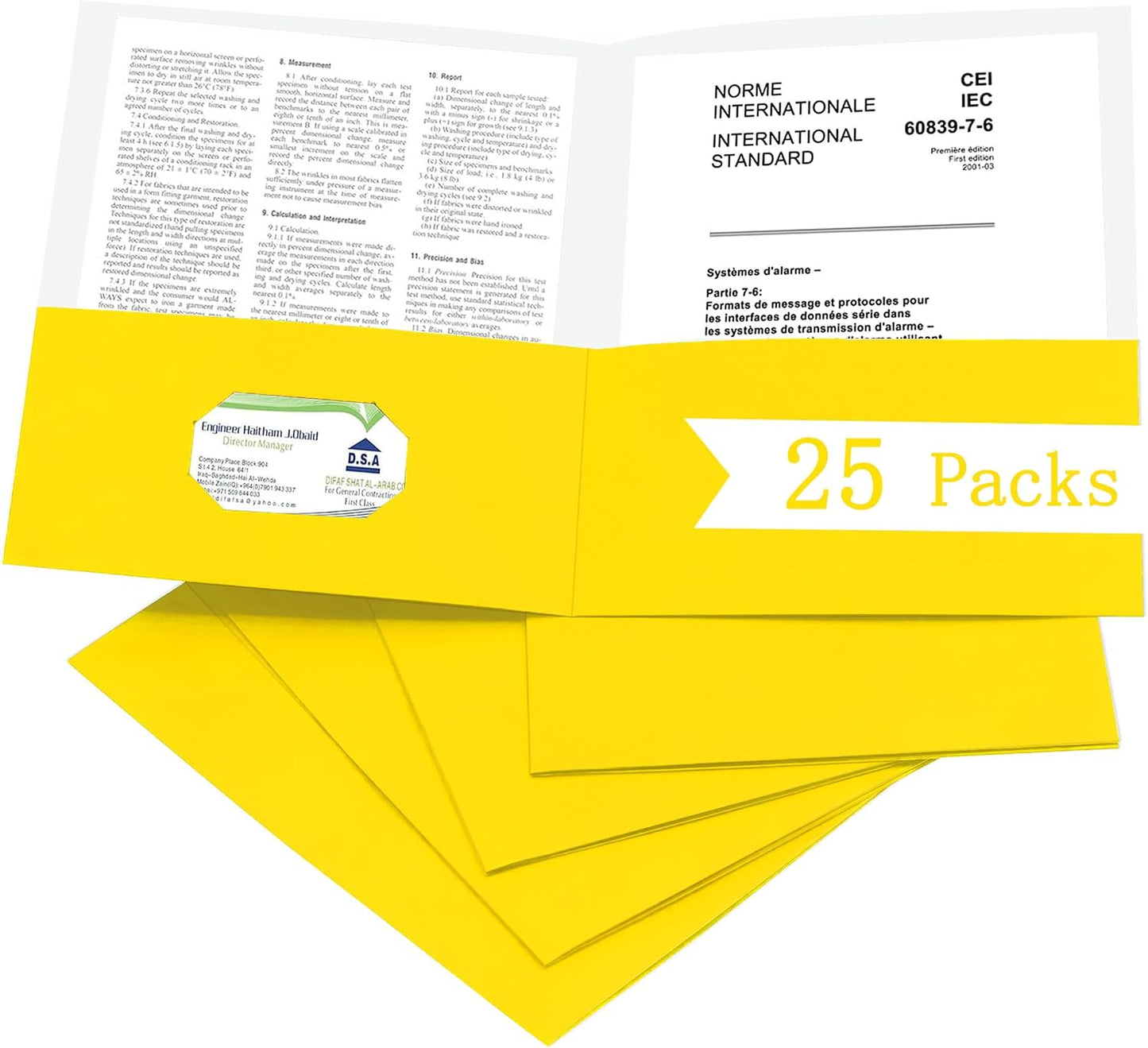Zzrywuty 25 Packs Paper Folders with Pockets for Students, Businessmen and Office Workers,Letter Size,Two Pocket Folders with Card Slot for Office,Business,School Supplies (Yellow)
