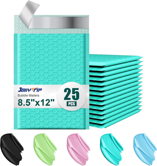 Poly Bubble Mailers 8.5x12 Inch, 25 Pack Padded Envelopes for Shipping, Package Envelopes with Self Seal Adhesive, Waterproof Padded Mailers (Teal, Bulk #2)