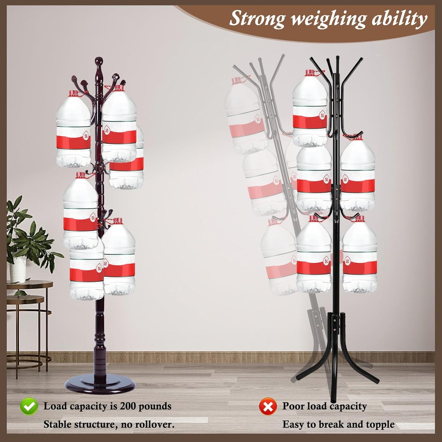 Wooden Coat Rack Freestanding, Vintage Coat Racks with Sturdy Round Base, Adjustable Height 37.40"-72.83" Entrance Coat Rack for Bedroom Living Room Entryway (Rosewood Ruyi Hook)