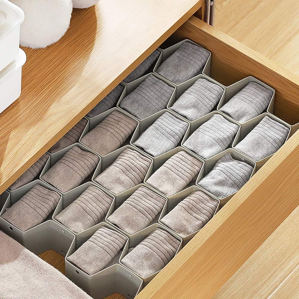Poeland Drawer Divider Organizer DIY Plastic Grid Honeycomb Drawer Divider Gray 2 Pack
