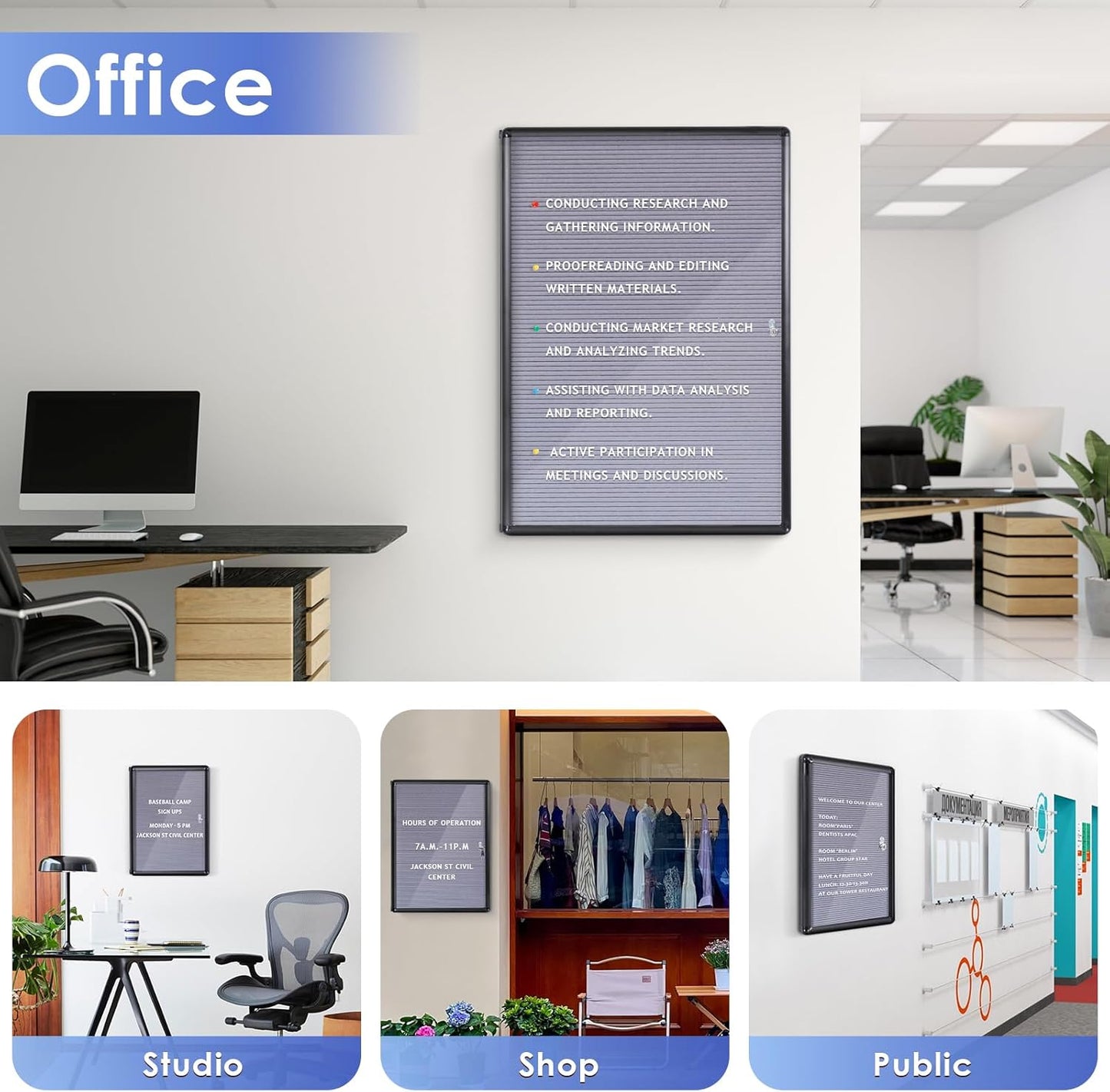 SWANCROWN Enclosed Bulletin Board with Locking Door 38x28 in, Lockable Felt Letter Board Sign Tamperproof Message Board for Office School Home, Black Aluminum Frame, Grey