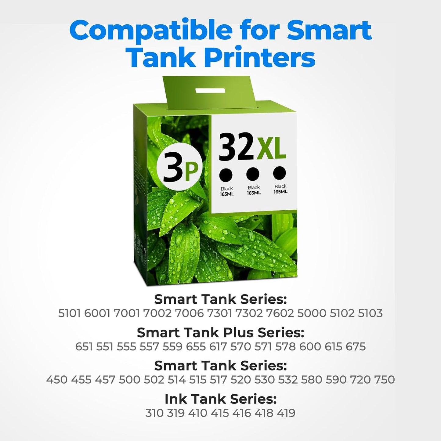 32XL Black Ink Bottle Set, Smart Tank 7602 5101 651 6001 5000 Ink Refill Compatible with HP 32XL Black Ink Bottle Set for Smart Tank 5101 7602 651 5000 5103 6001 7301 7302 7001 5102 7006 7002 Printer