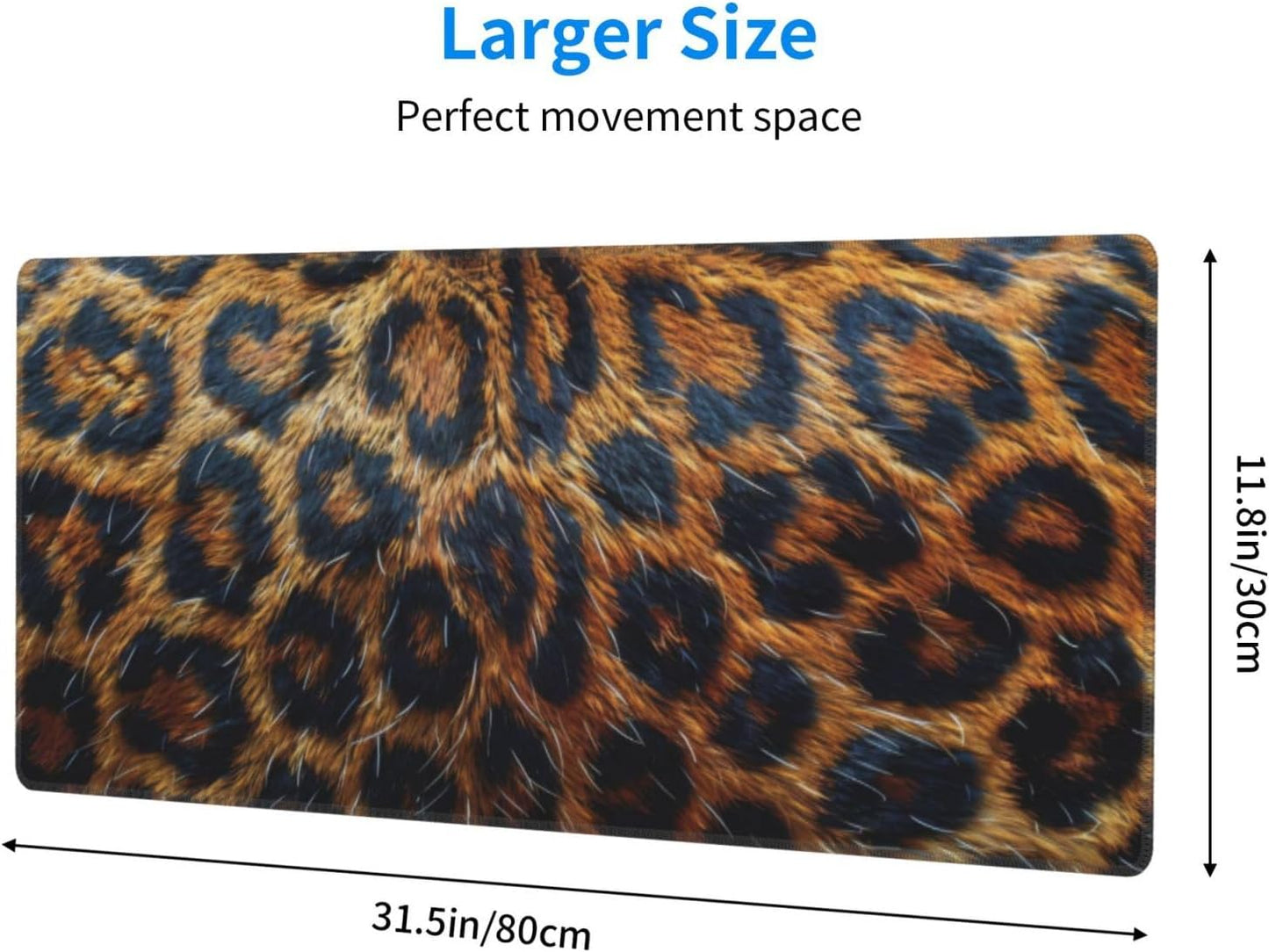 Gaming Mouse Pad, Large Non-Slip Rubber Base Mousepad, Keyboard Mouse Mat, Desk Pad with Stitched Edges, 31.5x11.8inch, Leopard-Skin Pattern