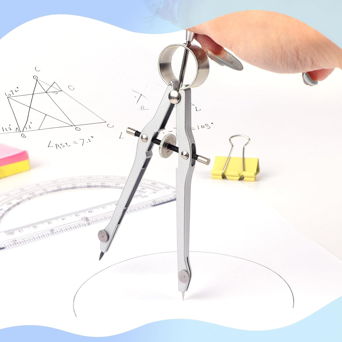 Compass and Protractor Set, Professional Drawing Compass Tool, Metal Compass with Extra Refills, Compass for Geometry and 6 Inch Math Protractors 180 Degree (Navy Blue)