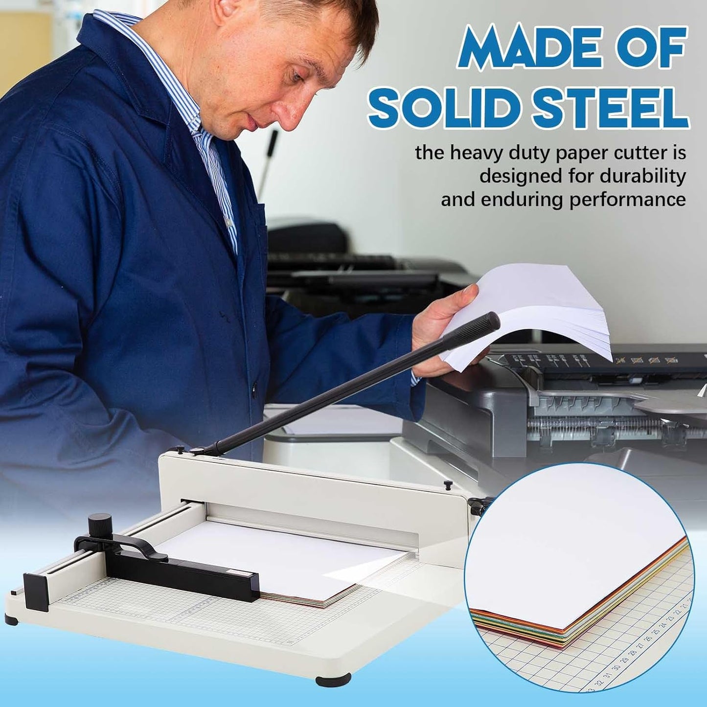 17 Inch A3 Guillotine Paper Cutter Heavy Duty Paper Cutter 400 Sheet Capacity Stack Cards Trimmer Steel Slicer with Metal Base for Cards Leather Office Home School (White)