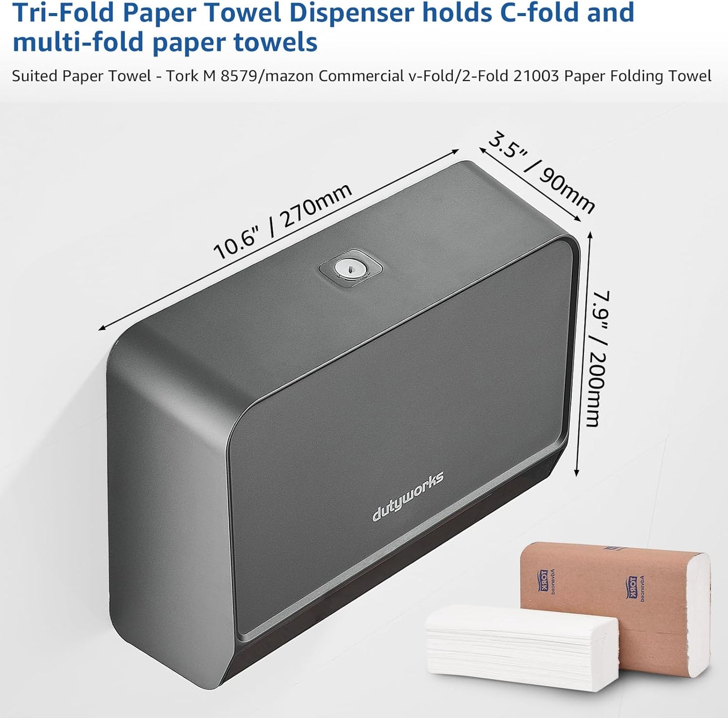 Paper Towel Dispenser Wall Mounted, Multifold Hand Towel Dispenser for Kitchen Bathroom Home Business, Trifold/C Fold/Z Fold Paper Towel Holder with Lock, Universal Paper, Black