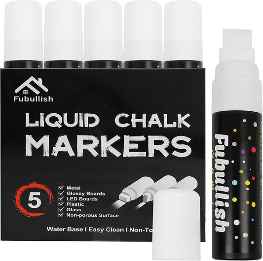 Window Chalk Markers for Cars 5 Pack Washable,White Paint Jumbo Liquid Chalk Marker with 15mm Thick Tips, Big Chalkboard Markers, Car Window Paint Markers Pen for Glass, Auto, Bistro, Mirror, Poster