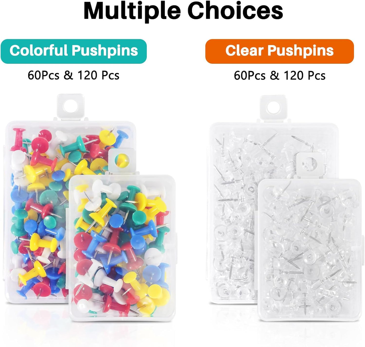 60Pcs Push Pins for Bulletin Board, Thumb Tacks for Cork Board, Colorful Plastic Head, Steel Tip, Thumbtacks for Wall Poster Photo Maps Pictures Office Home Decor