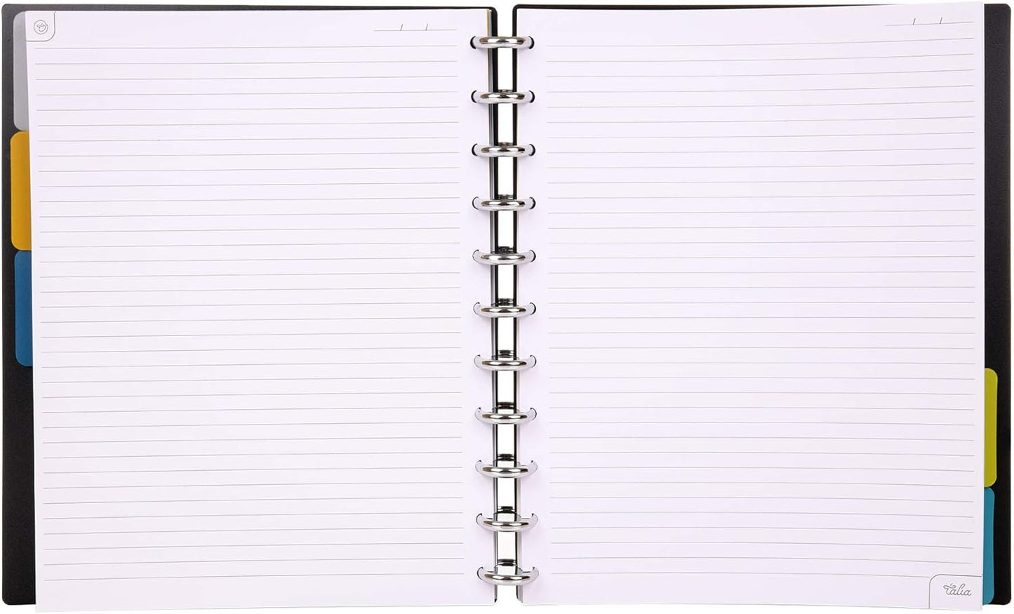 Talia Discbound Notebooks, Planner, Customizable, (yBlack w/Silver Discs, Letter (8.5in x 11in))