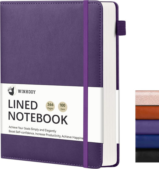 Lined Journal Notebook, 366 Pages, 100Gsm Leather Hardcover Journals for Writing Thick A5 College Ruled Classic Notebook with Pen Loop, Daily Journal for Women Men Travel Business Work Officee