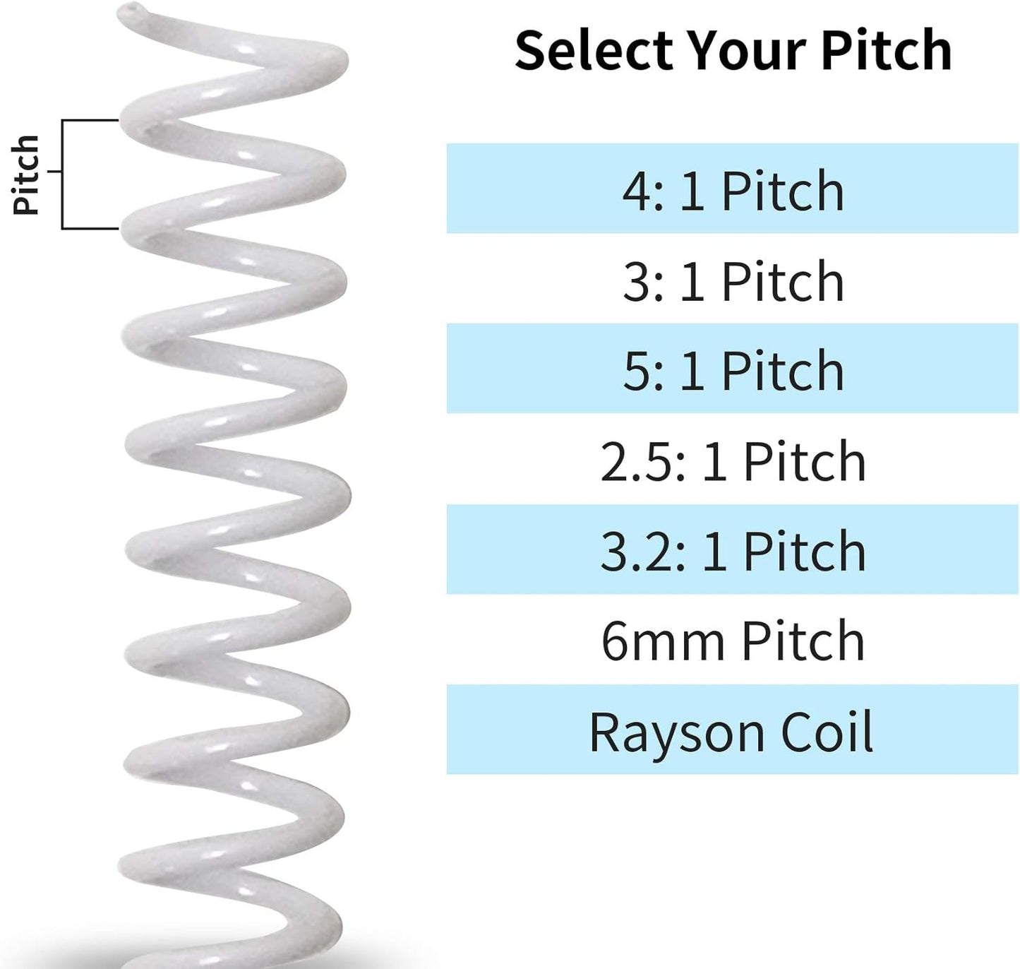 Rayson 1/2" Plastic Spiral Binding Coil, 95 Sheets Capacity, 4:1 Pitch 12.7mm White Coil Binding Spines for Business and Educational Purposes, Pack of 100
