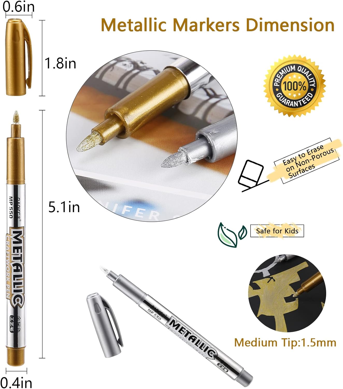 LOONENG Gold and Silver Marker Metallic, Fine Point Gold and Silver Markers Permanent Metallic for Artist Illustration, Crafts, Gift Card Making, Scrapbooking, Fabric, DIY Photo Album, 8 Count