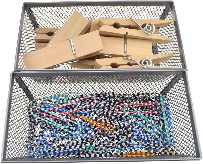 HAHIYO Stackable Mesh Tray Cup 6 x 3 x 2 inches Sturdy Container for Desk Drawer Organizer Collection for Home Office School kitchen Soft Foam Feet No Sharp Edges 2 Pack Silver