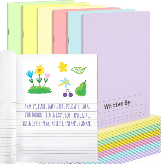 Henoyso 24 Pcs Primary Composition Notebook K-2 9 3/4 x 7 1/2 Inch Primary Journal, Back to School Supplies, Bulk Blank Writing Book for Kid to Write Draw Journal 60 Page Notebooks (Light Color)