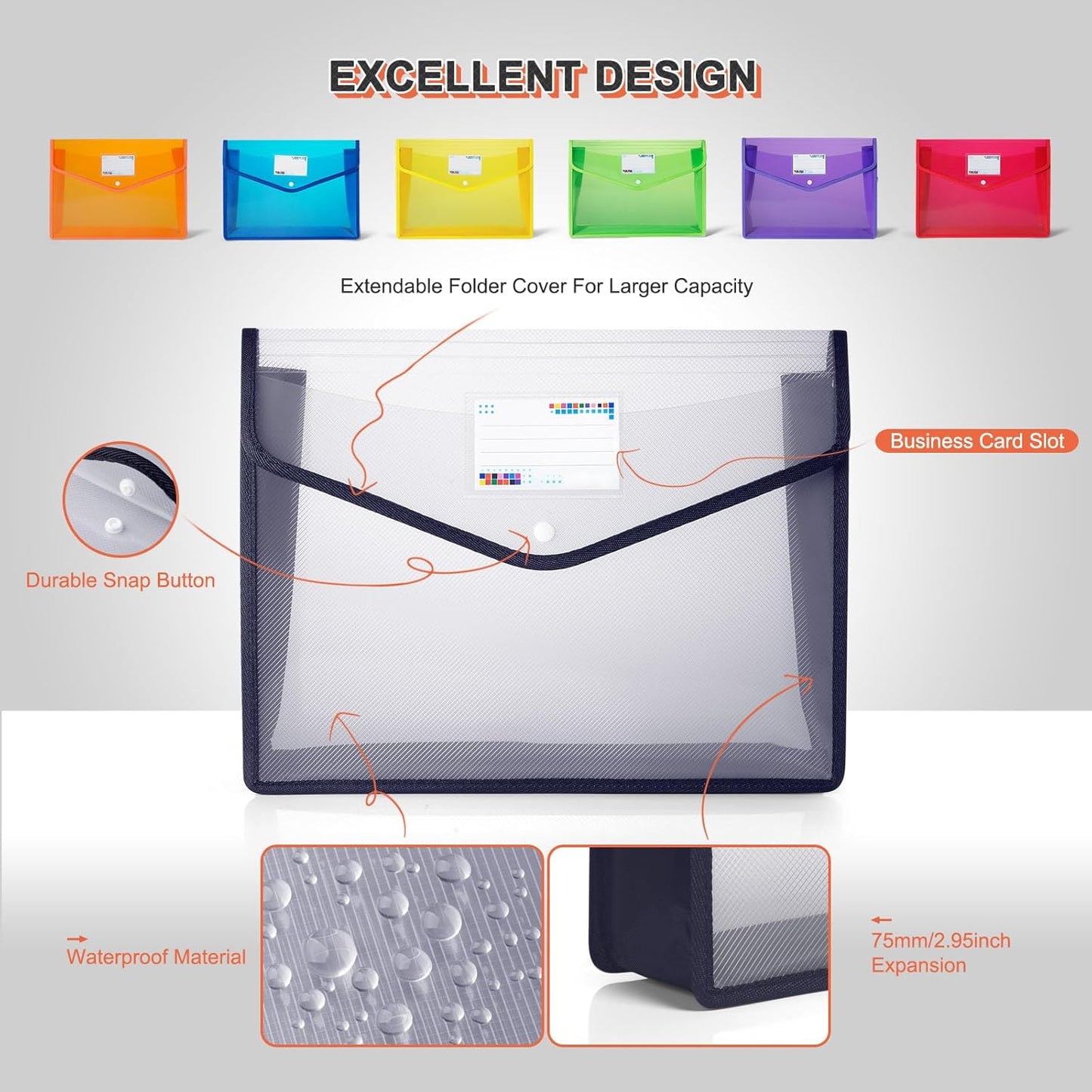 Plastic File Folders, Waterproof Transparent Expandable File Organiser, Portable Large Capacity A4B4 File Wallet for Office Business School (7 Pack)