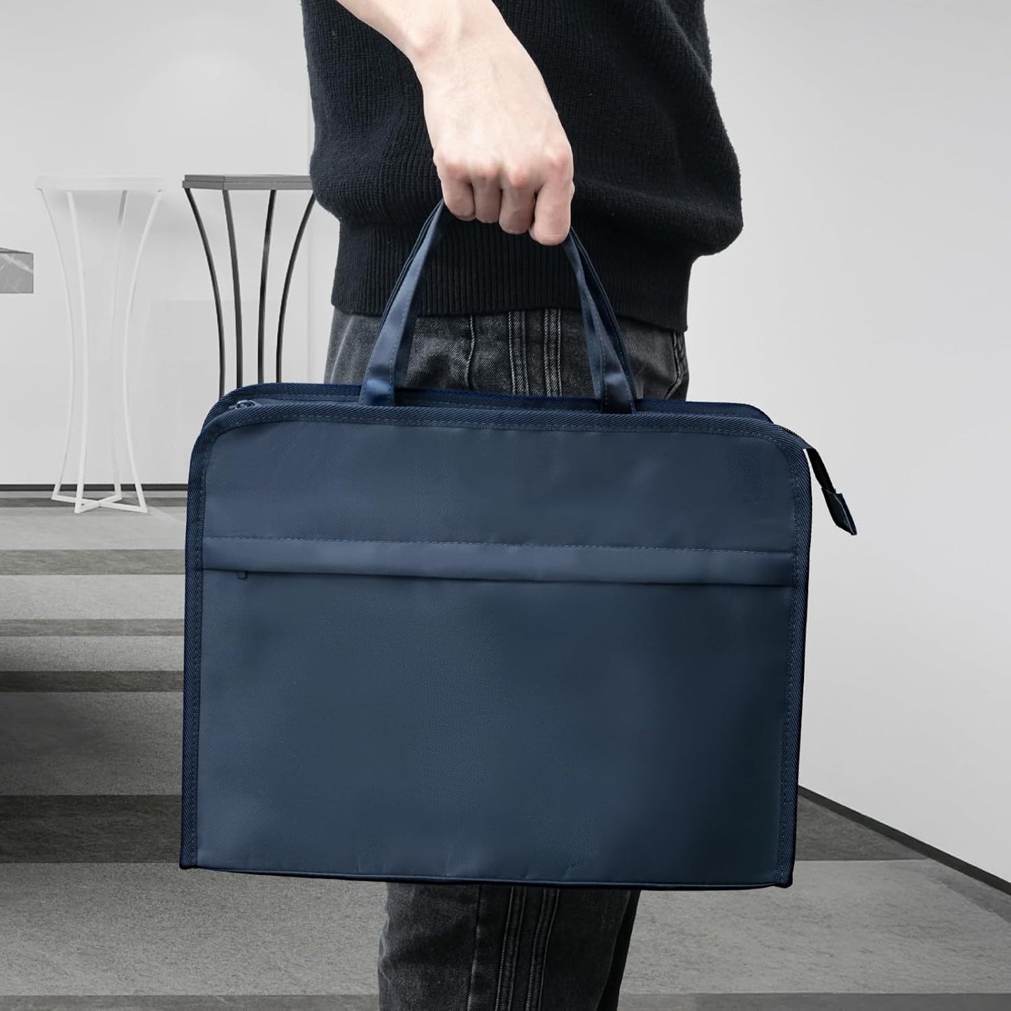 M&G Oxford Zipper Document Bag, Double Layer Waterproof Handle Document Tote Bag for Carrying Paper Documents Books Computer 1 Pack (Dark Blue)