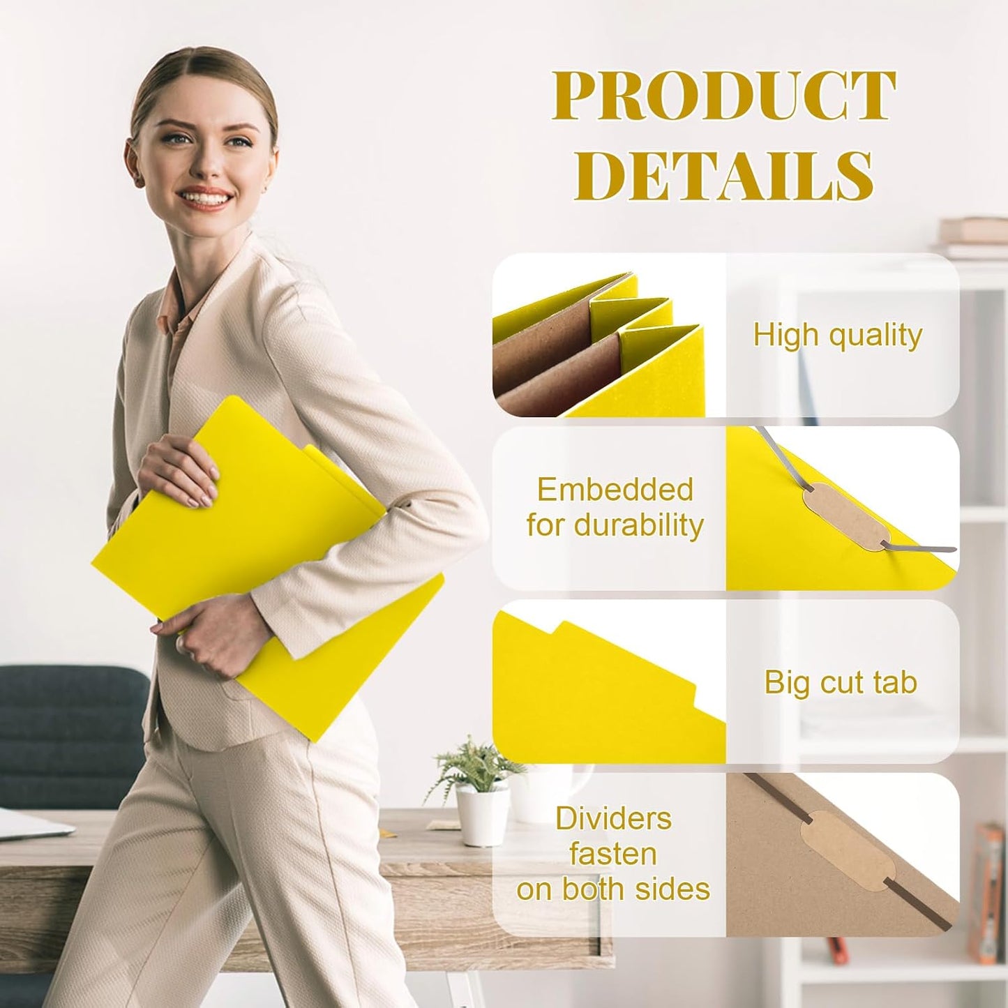 12 Pcs Classification Folders Letter Size, 2 Pocket Dividers Pressboard File Folder with Fasteners, Expanding File Organizer Bulk for Teachers, Clergy, Office, Church, Christmas (Yellow)