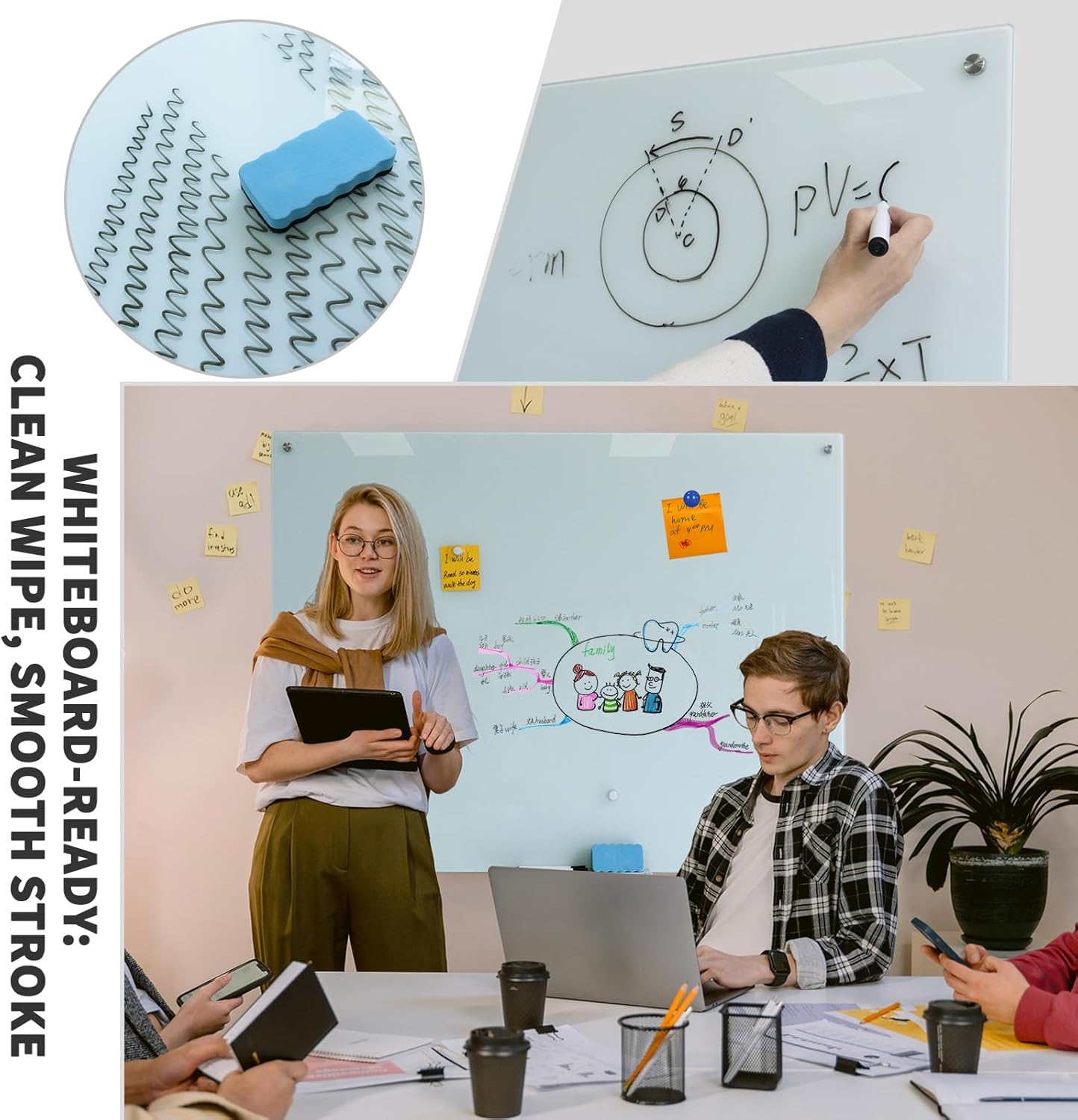Magnetic Glass Whiteboard 48"x36" Glass Dry Erase Board 48"x36" Wall Mounted White Glassboard for Office School Home Shop