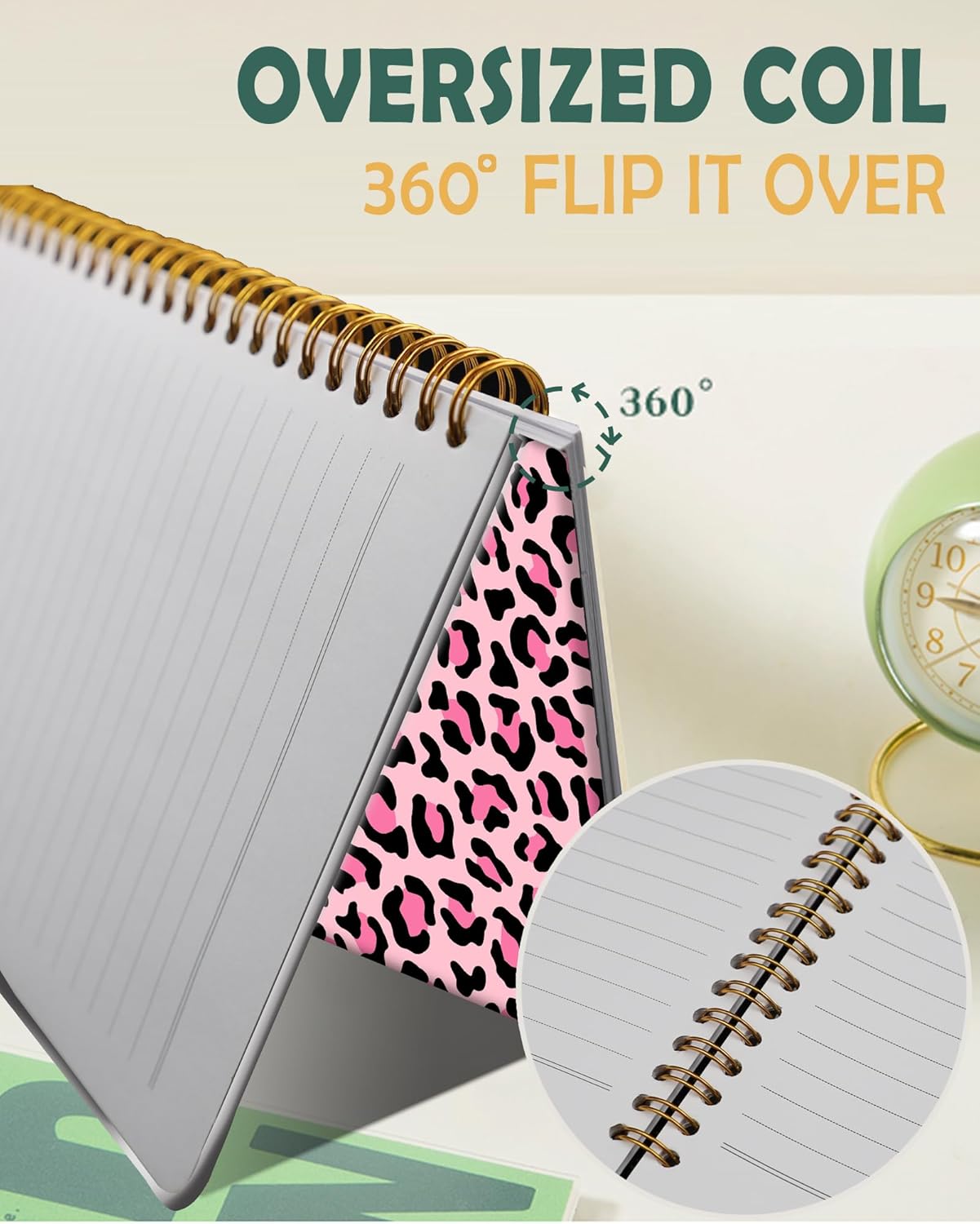 Ruled Spiral Writing Notebook,A5 Hardcover Lined College Journal for Women Lady,Fashion Puppy Watercolor Strong Twin-Wire Binding with Premium Paper,8.4" X 6",Perfect for School,Office,Home Gifts(Pink Leopard)