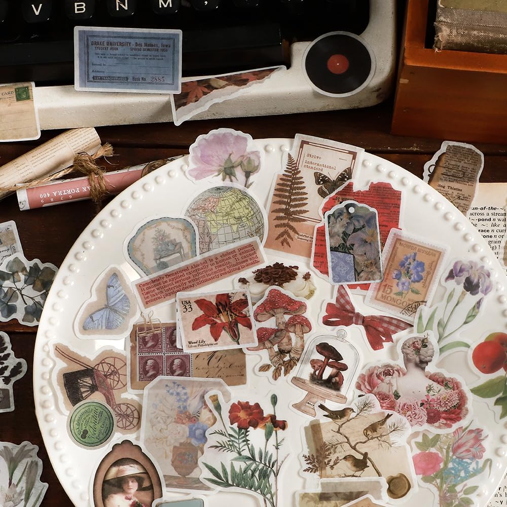 Maxleaf Vintage Washi Sticker Set, 400PCS Floral Retro Nostalgic Ephemera Stickers for Scrapbooking Journaling DIY Crafts Planner Diary Album Handmade Work Journal Envelope Gift Wrapping