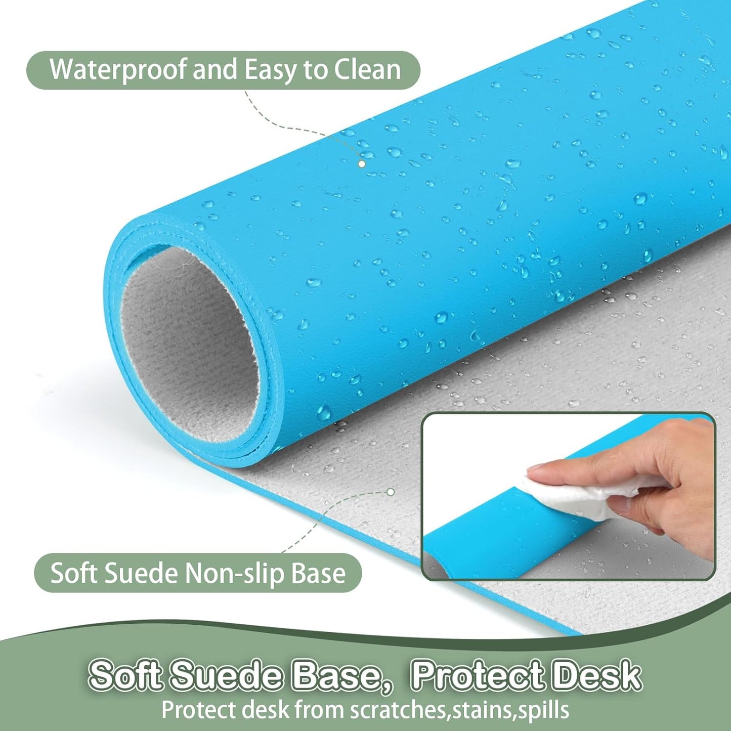 Boutilon Leather Desk Pad Protector,Non-Slip Mouse Pad,Laptop Desk Pad,Office Mouse Mat,Waterproof Leather Desk Blotter,Desk Writing Pad for Office and Home(M-Aqua Blue,30"x14")