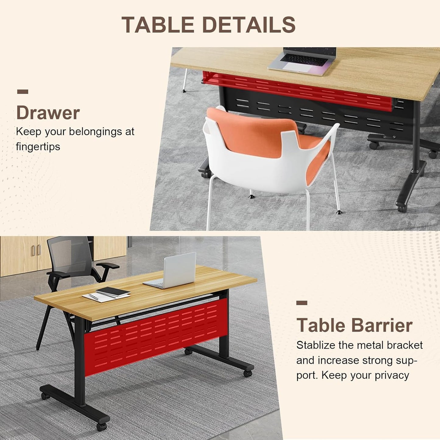 Folding Conference Room Table, Modern Conference Tables with Wheels, Large Rectangular Mobile Training Tables for Office Classroom, Foldable Modular Boardroom Seminar Table Maple (4pack L55.1in)