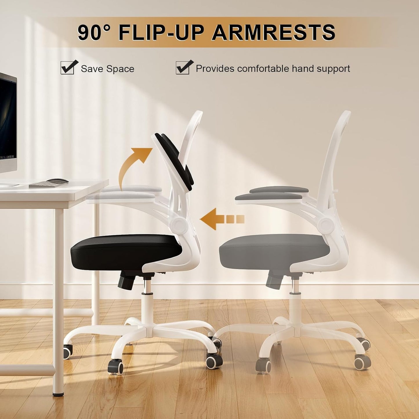 Office Chair, Ergonomic Desk Chairs 330LBS Capacity High Back Mesh Computer Chair with Flip-up Armrests, Comfy Work Chair with Adjustable Lumbar Support, Rolling Chair