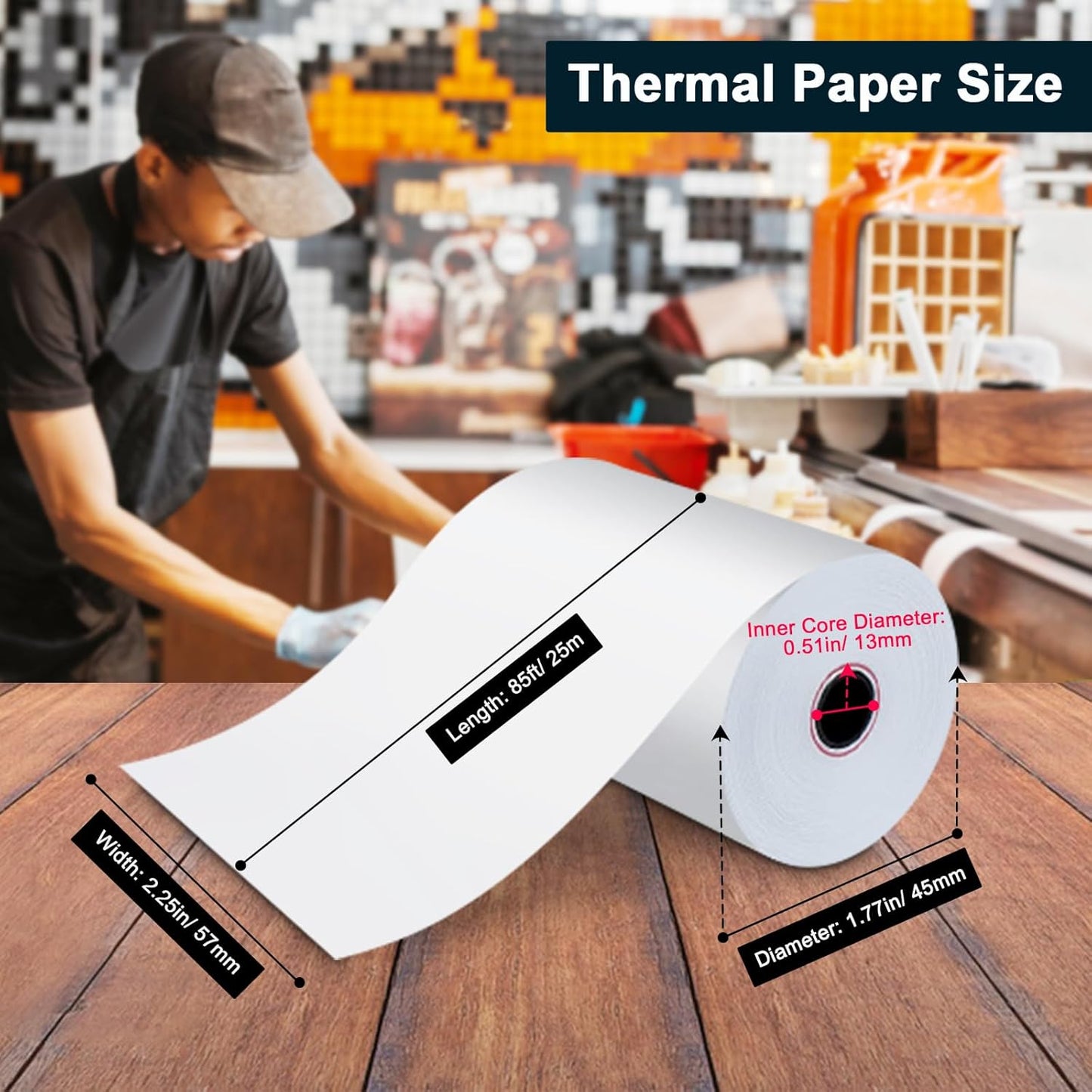 (150 Rolls) Thermal Receipt Paper 2 1/4 x 85 - BPA-Free Credit Card Machine Paper Rolls for POS Systems, Compatible with Square Terminal, Clover Flex and More