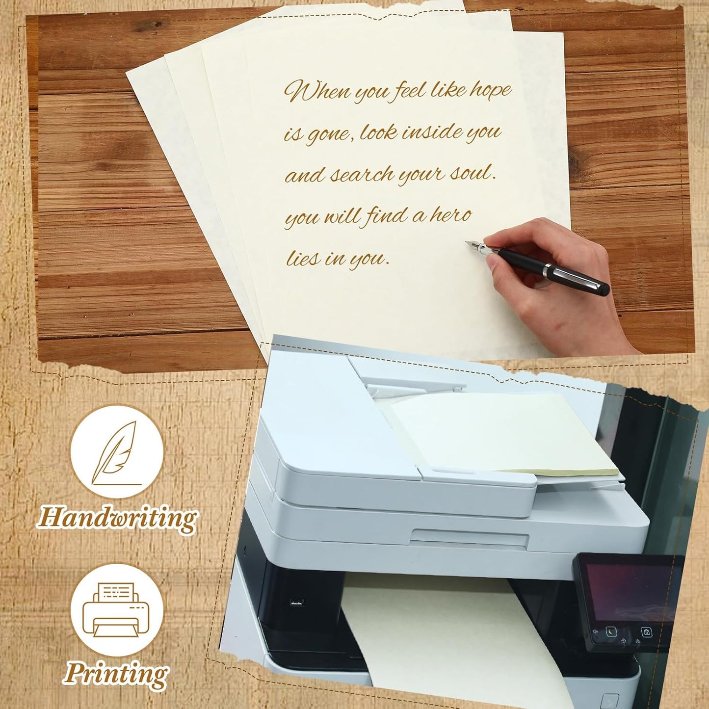 Epakh 200 Sheets Old Age Parchment Paper 8.5 x 11 Inch Standard Letter Vintage Colored Old Parchment Semblance Double Side Printing Paper(Lvory)