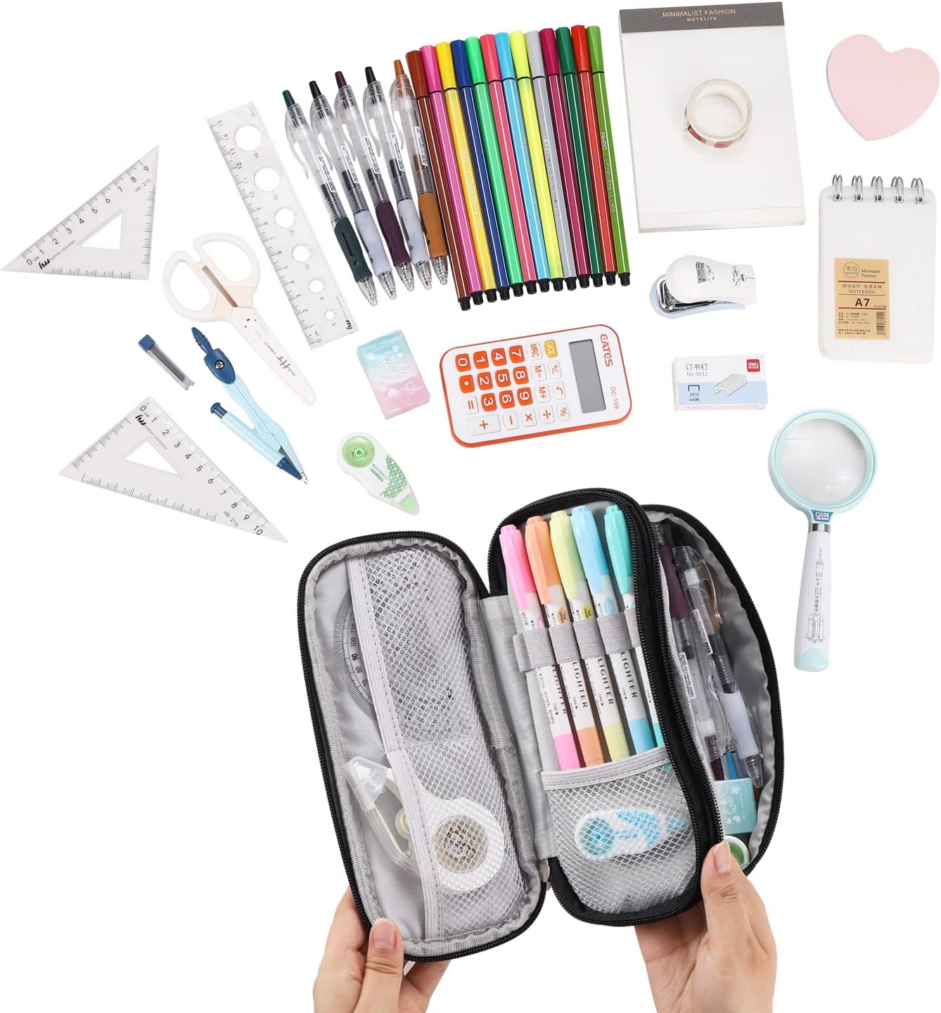 Dugio Big Pencil Case for Boys Organizer Pencil Bag with Zipper Pencil Pouch for School Teens Kids Aesthetic Large Pencil Pouch Black