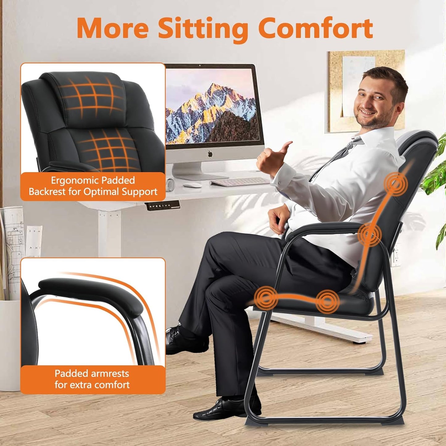 CLATINA Big & Tall 500 lb. Guest Chair, Leather Reception Chairs with Sled Base and Padded Arm Rest for Waiting Room Office Home and Meeting Conference-Black (4 Pack)