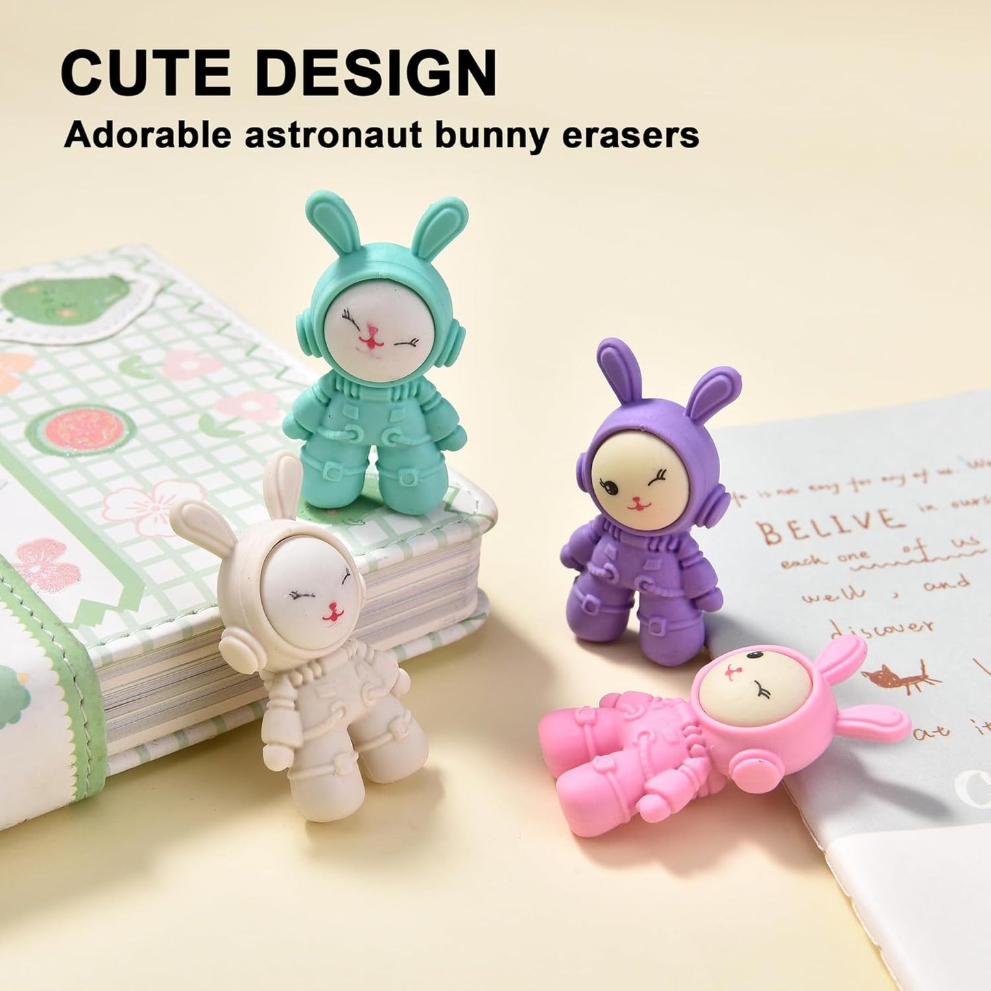 20Pcs Outer Space Themed Erasers for Kids Bulk, Cute Rabbit Astronaut Buddy Eraser Spaceman Erasers for School Classroom Supplies Party Favors