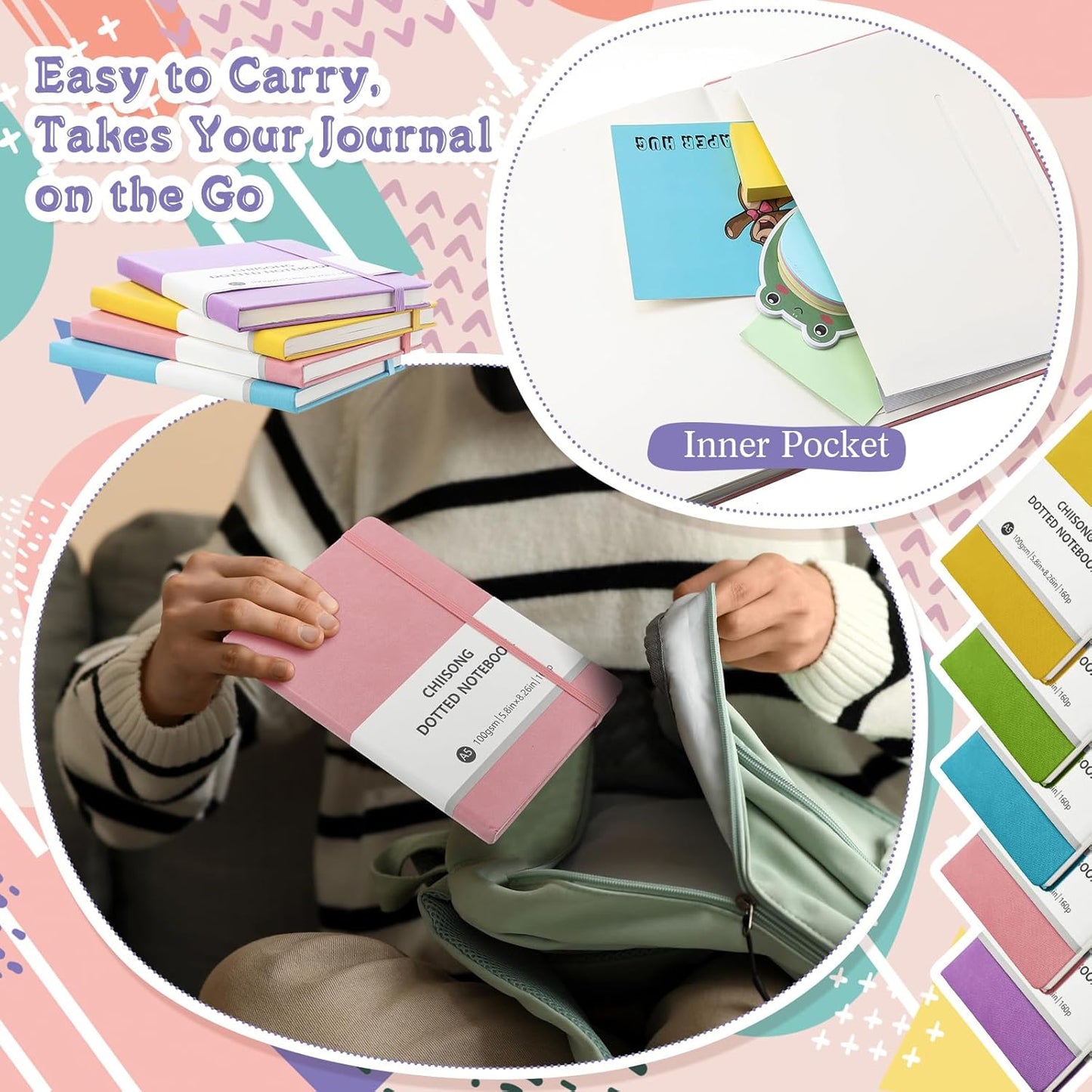 10 Pack Bullet Dotted Journal Notebook Bulk, A5 Dot Grid Notebook with 100 GSM Paper, Leather Hardcover Dotted Journal with 160 Pages for Women Men Writing Journaling Planning, 5.7 x 8.3 Inch