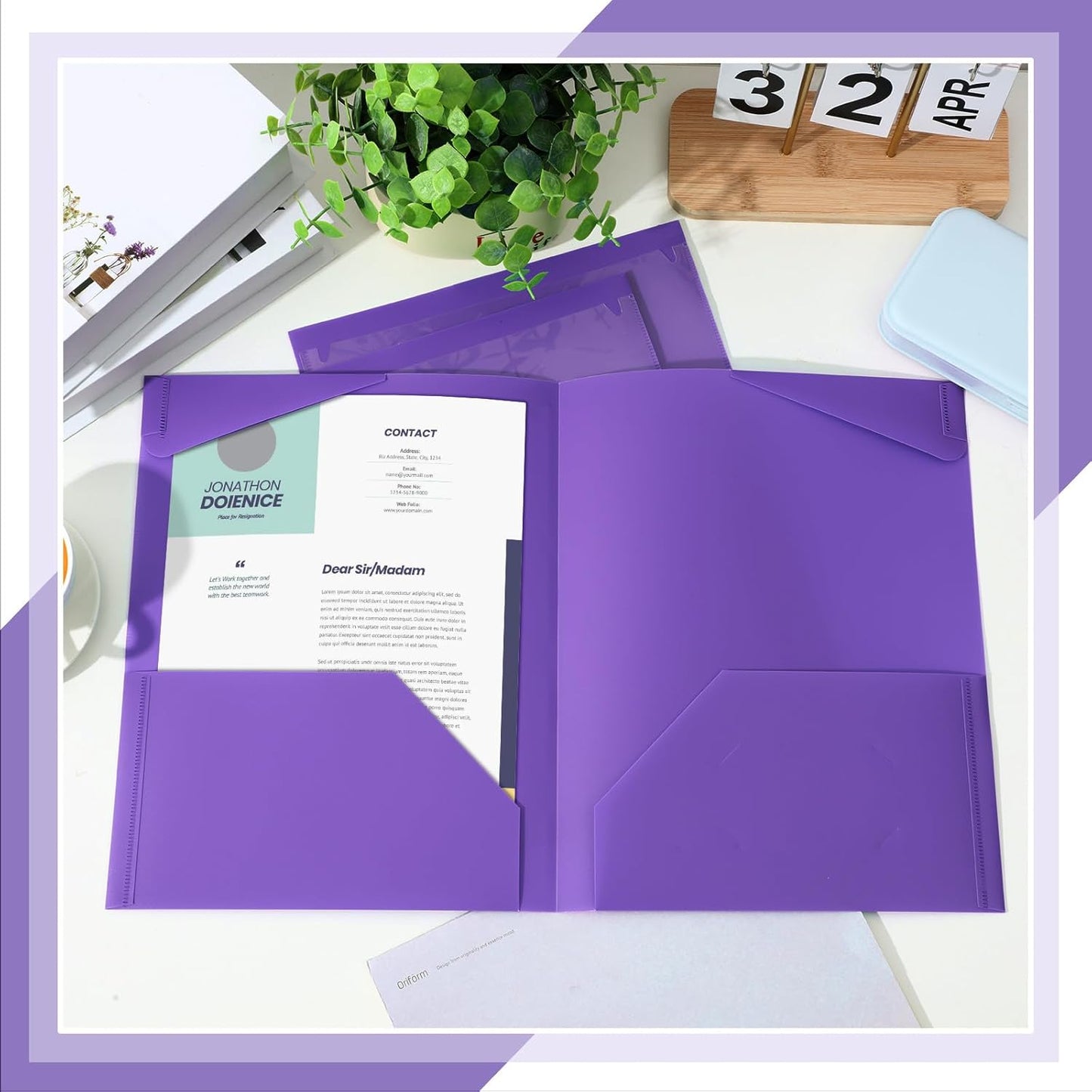 Henoyso 100 Pcs Plastic Folders with Clear Front Pockets Bulk Heavy Duty File Folders with 2 Pockets and Card Slot for Student Teacher Back to School Supplies Office Presentation (Purple)