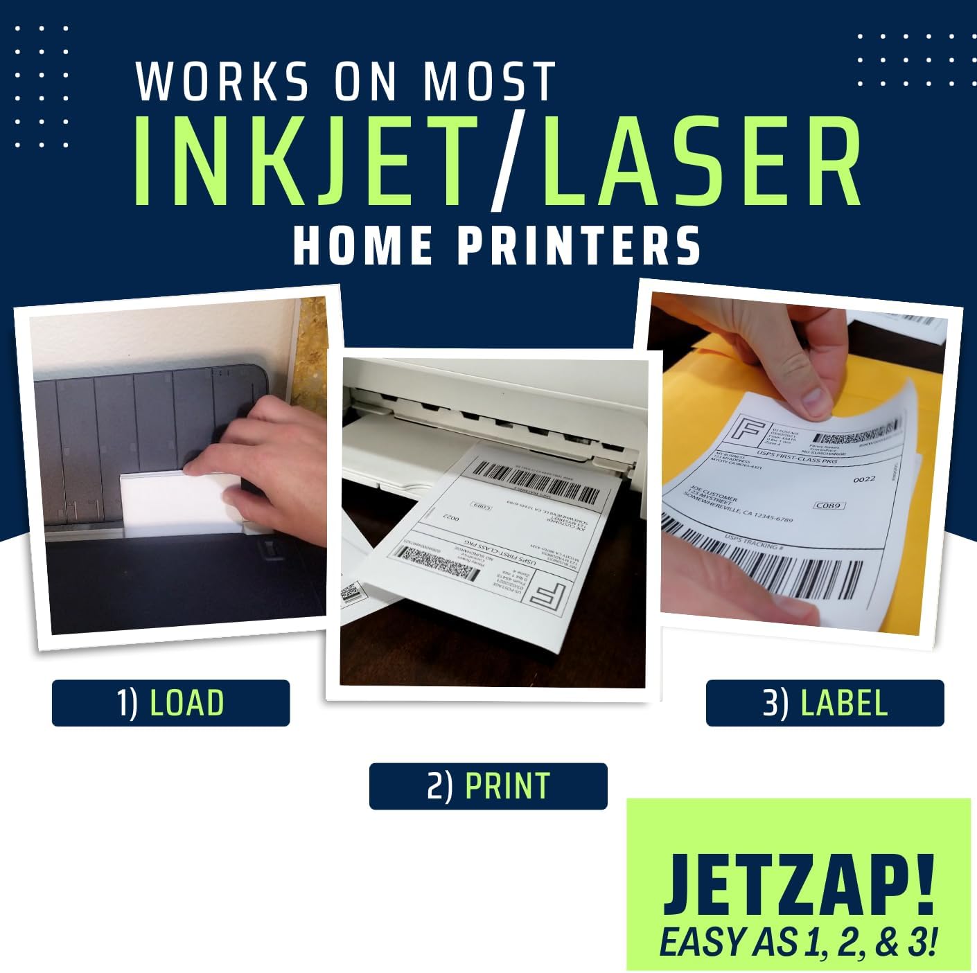 JETZAP Pre-Cut 4x6 Shipping Labels | Work on Most Inkjet and Laser Printers | Just Load & Print | USPS UPS FedEx for Home Printers | 800 Pack