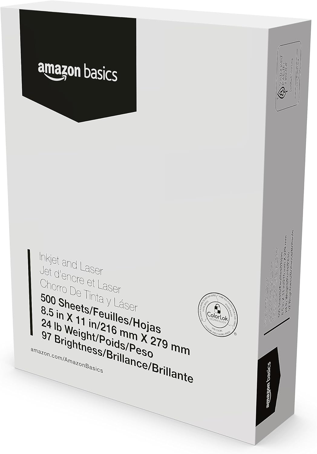 Amazon Basics Multipurpose Copy Printer Paper, 8.5-x-11-inch, 24lb, 1500 Sheets (3 Packs of 500), 97 Bright, White